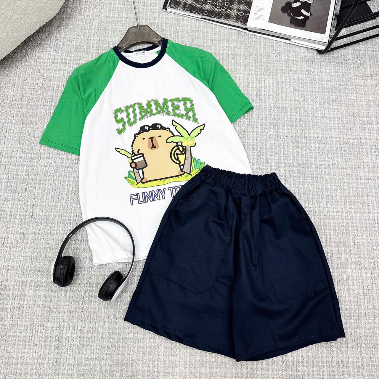 Y4050-BỘ ĐÙI BÉ TRAI SIZE ĐẠI SUMMER XANH LÁ QUẦN THAN