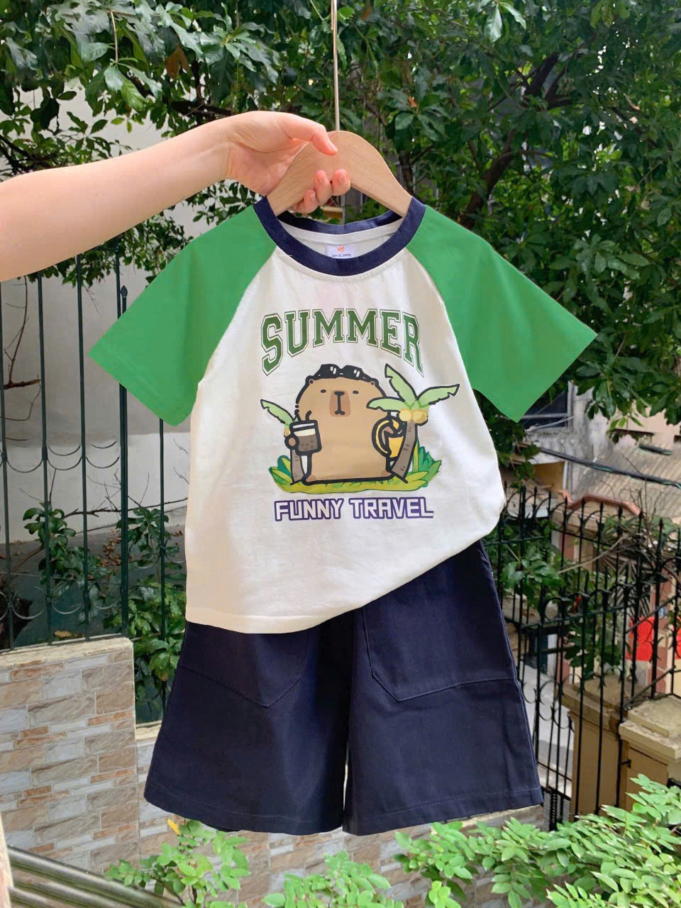 Y4050-BỘ ĐÙI BÉ TRAI SIZE ĐẠI SUMMER XANH LÁ QUẦN THAN