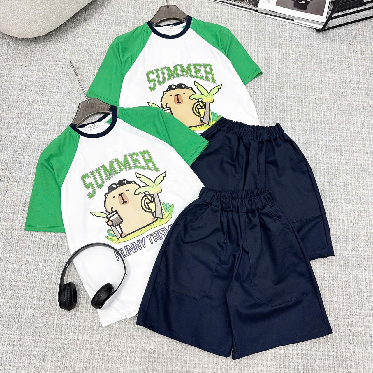 Y4050-BỘ ĐÙI BÉ TRAI SIZE ĐẠI SUMMER XANH LÁ QUẦN THAN