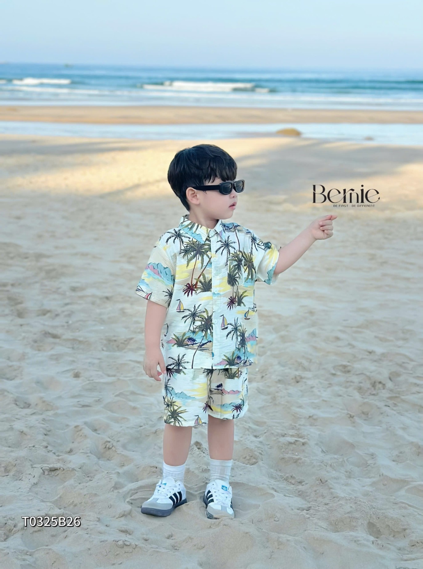 T0325B26 - SET SƠ MI ĐŨI ĐI BIỂN HỌA TIẾT CHO BÉ YÊU