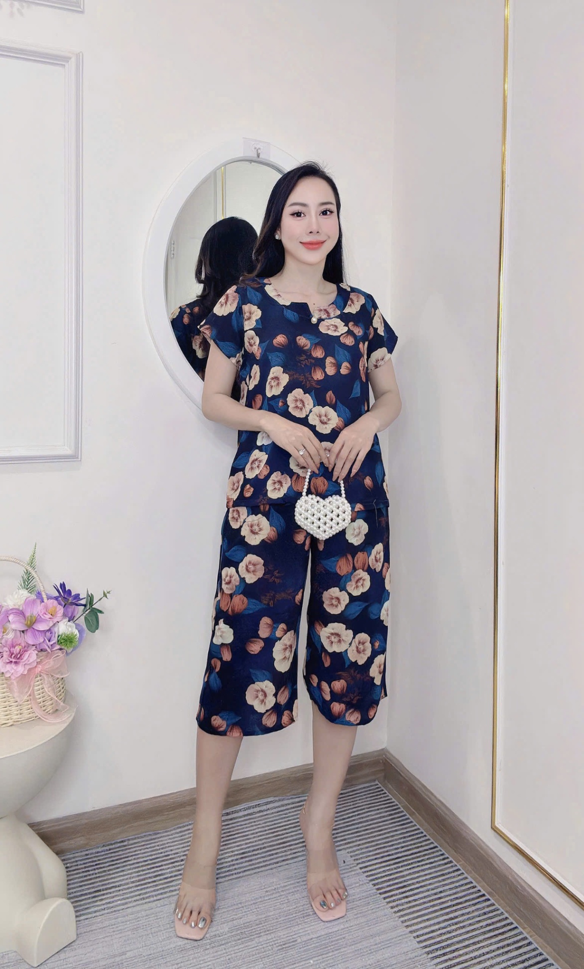 Y4503 - BỘ LANH LỤA HÀNG CHÂU HOA QUẦN LỬNG CHO MẸ