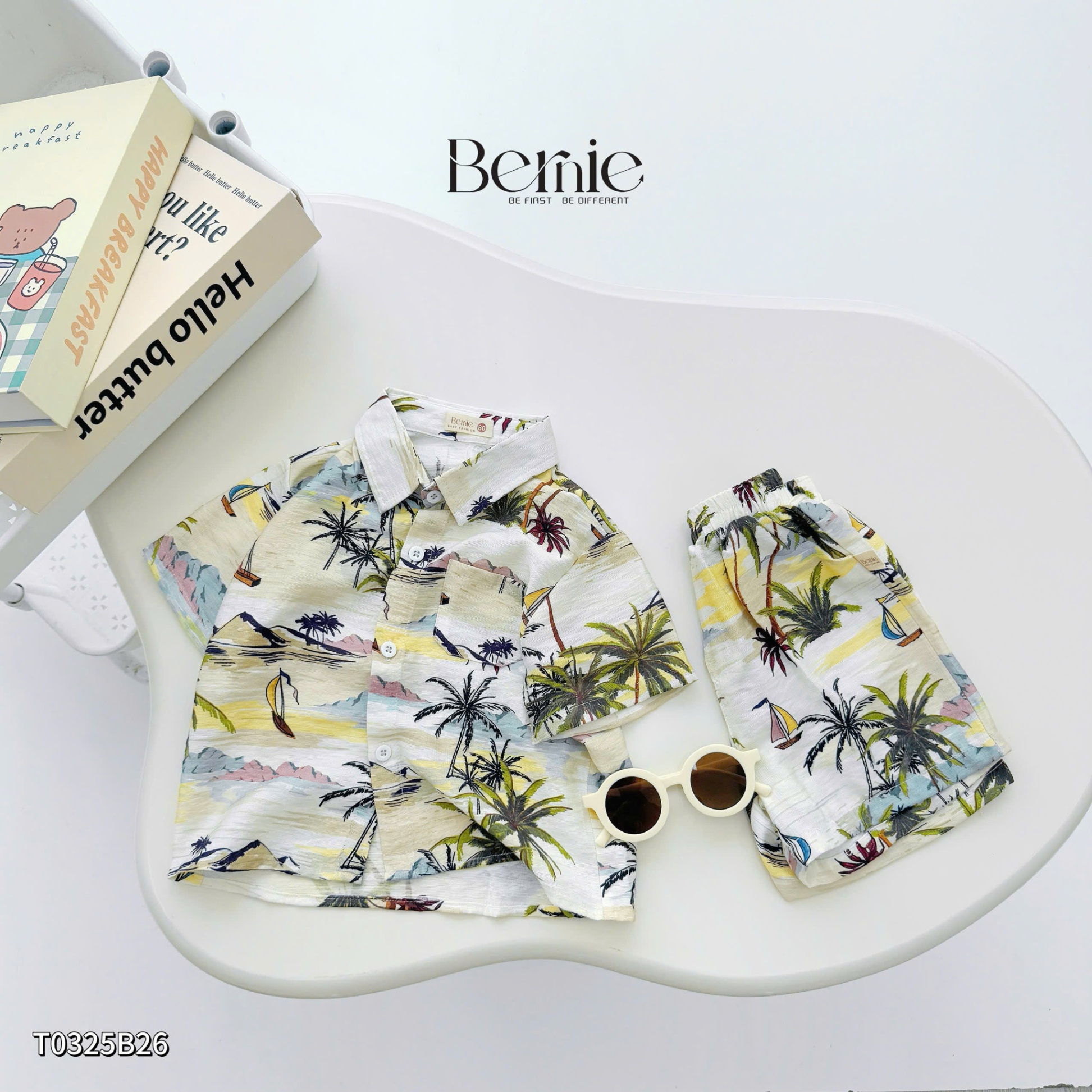 T0325B26 - SET SƠ MI ĐŨI ĐI BIỂN HỌA TIẾT CHO BÉ YÊU