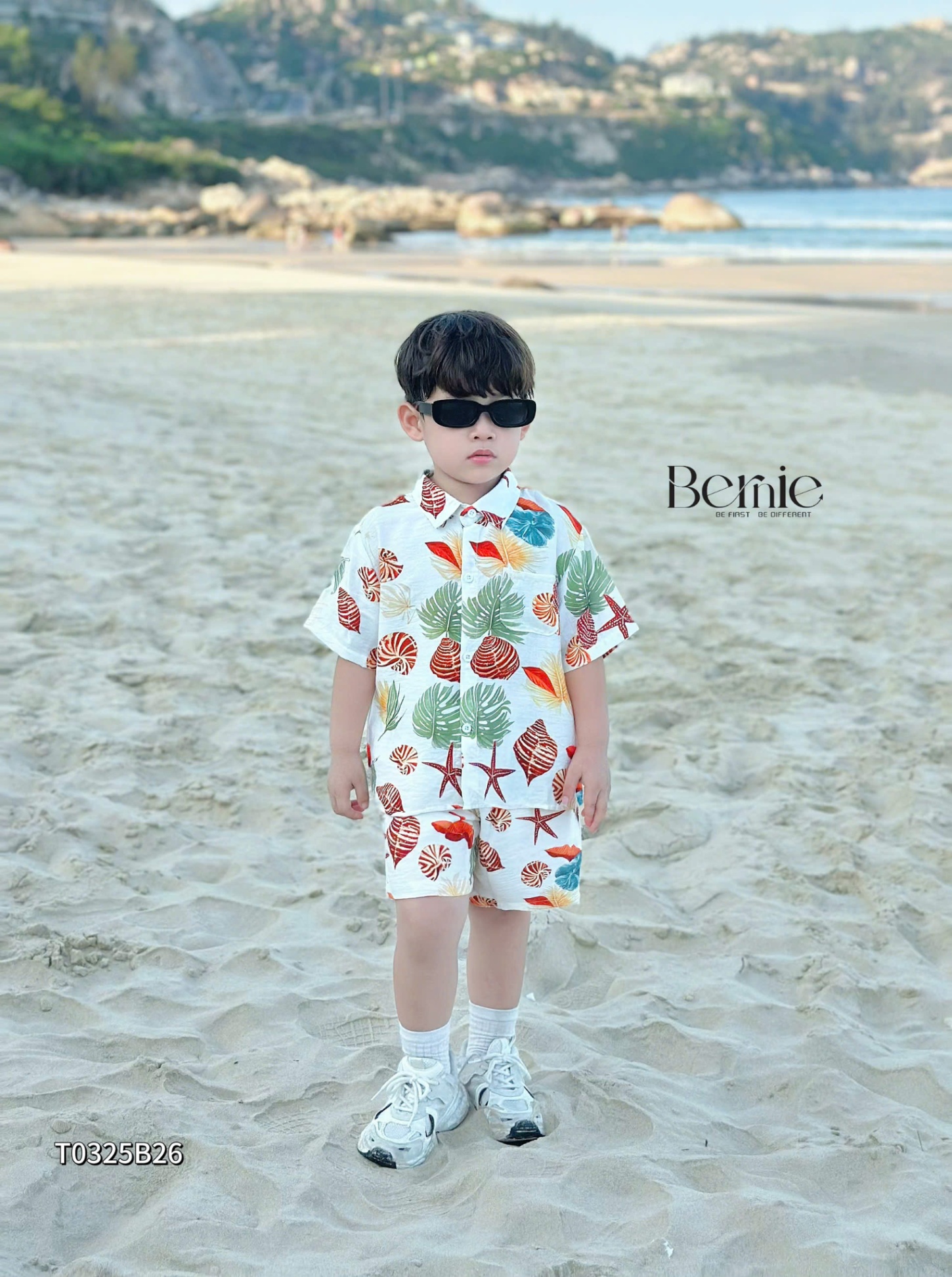 T0325B26 - SET SƠ MI ĐŨI ĐI BIỂN HỌA TIẾT CHO BÉ YÊU