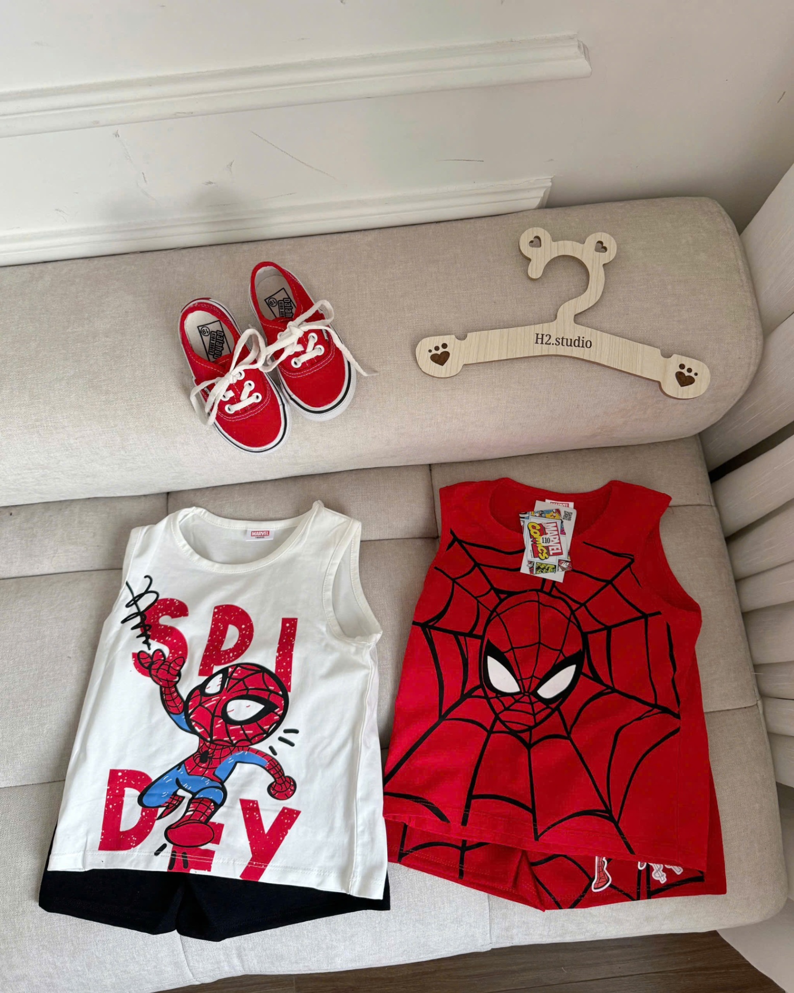 Y4504 - SET 2 BỘ ĐÙI BÉ TRAI BA LỖ NHỆN đỏ trắng SPIDEY