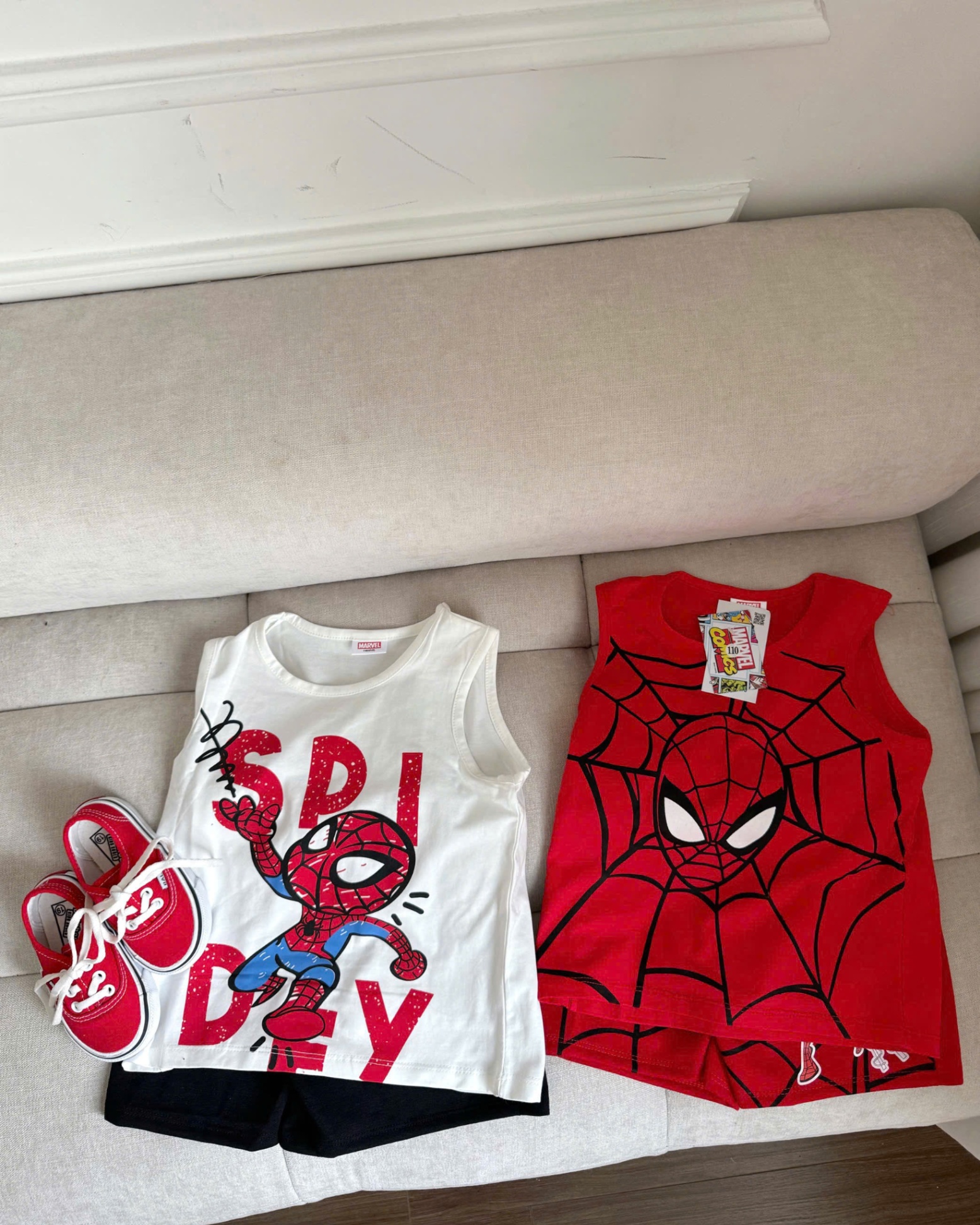 Y4504 - SET 2 BỘ ĐÙI BÉ TRAI BA LỖ NHỆN đỏ trắng SPIDEY