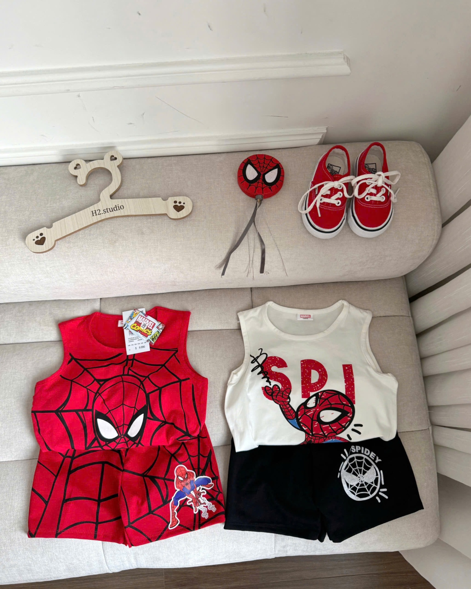 Y4504 - SET 2 BỘ ĐÙI BÉ TRAI BA LỖ NHỆN đỏ trắng SPIDEY