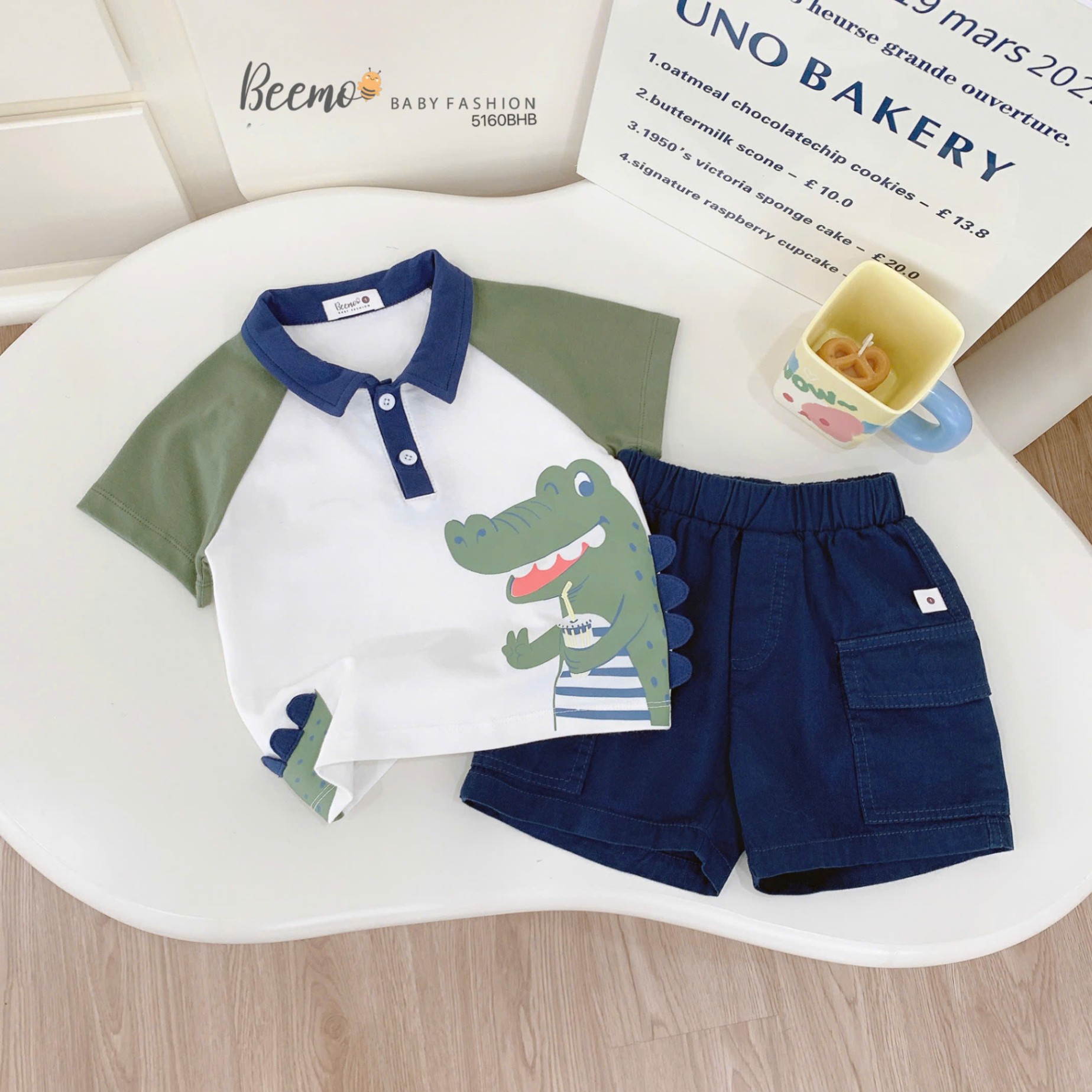 5160BHB- SET CỘC TAY RAGLAN HÌNH CÁ SẤU CỰC YÊU