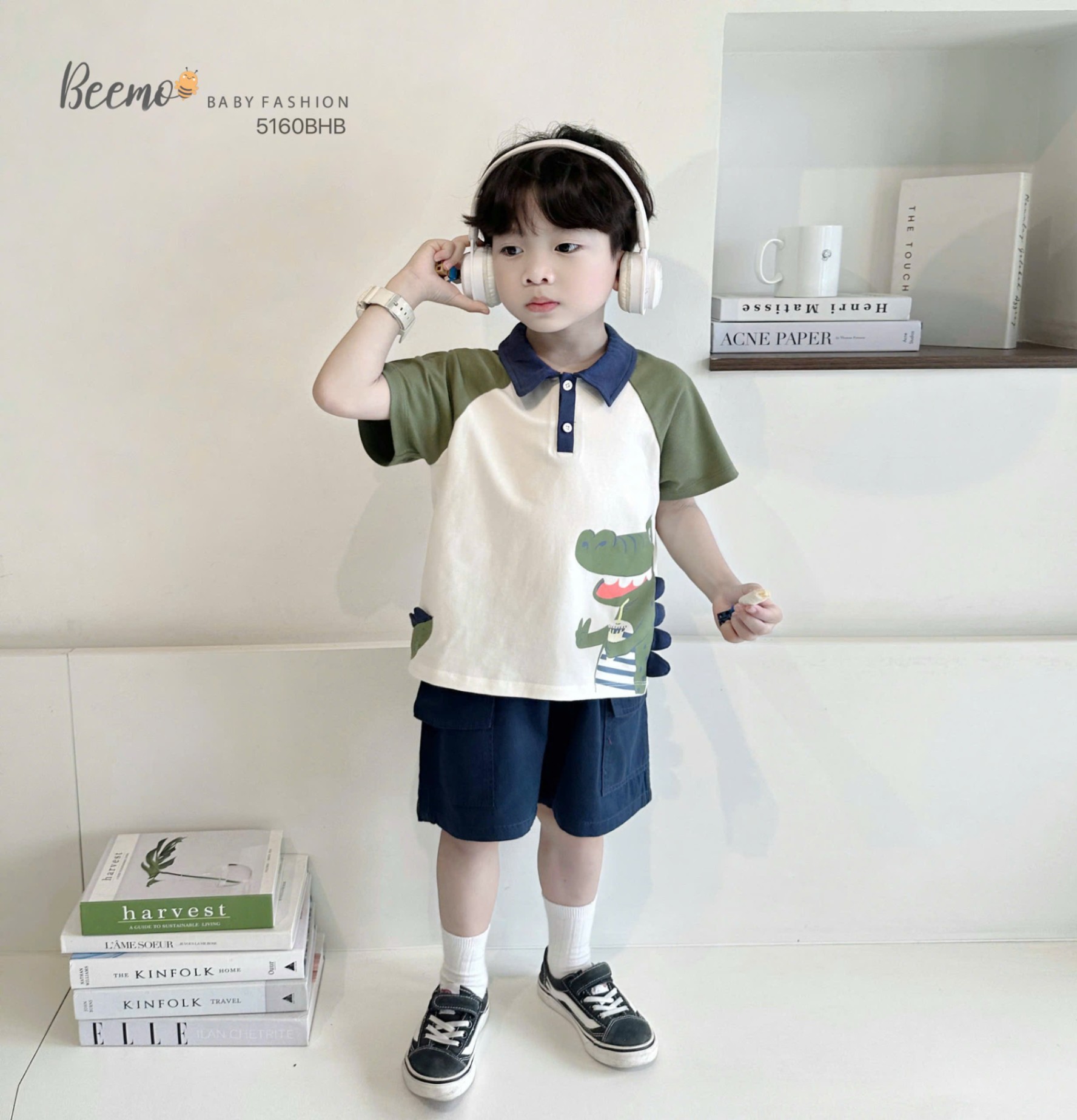 5160BHB- SET CỘC TAY RAGLAN HÌNH CÁ SẤU CỰC YÊU