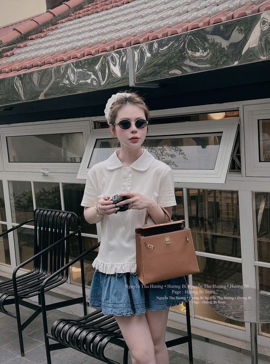 Y4516-ÁO NỮ CỔ SEN TRẮNG BÈO GẤU