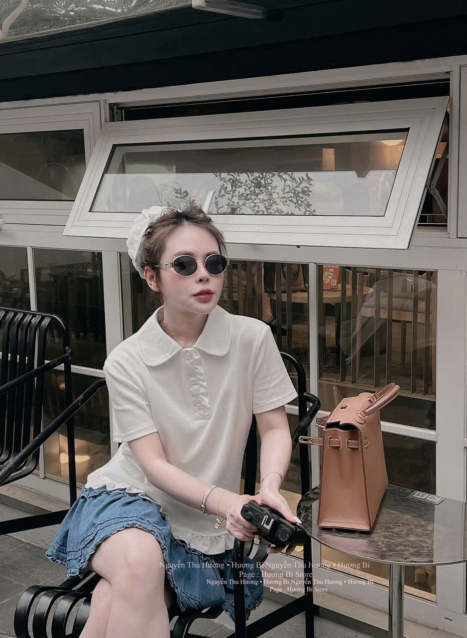 Y4516-ÁO NỮ CỔ SEN TRẮNG BÈO GẤU