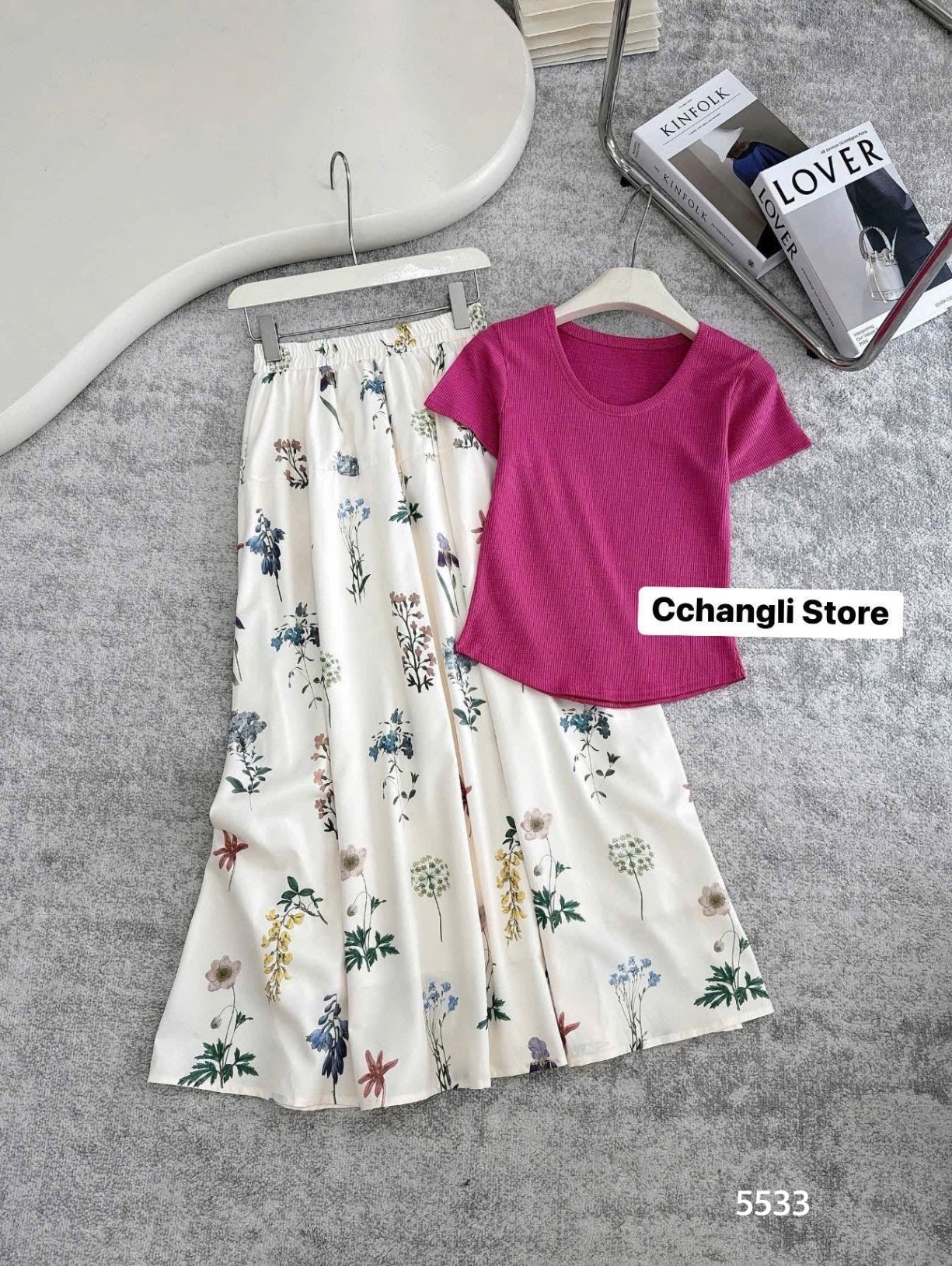 L351-SET ÁO TĂM HỒNG MIX CV HOA