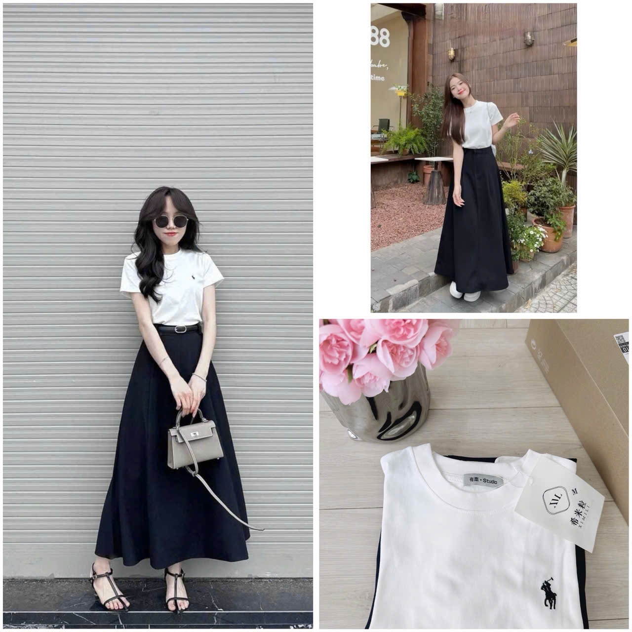 Y4529-SET NỮ ÁO CỘC TRẮNG THÊU KỊ SĨ CVAY THAN DÀI