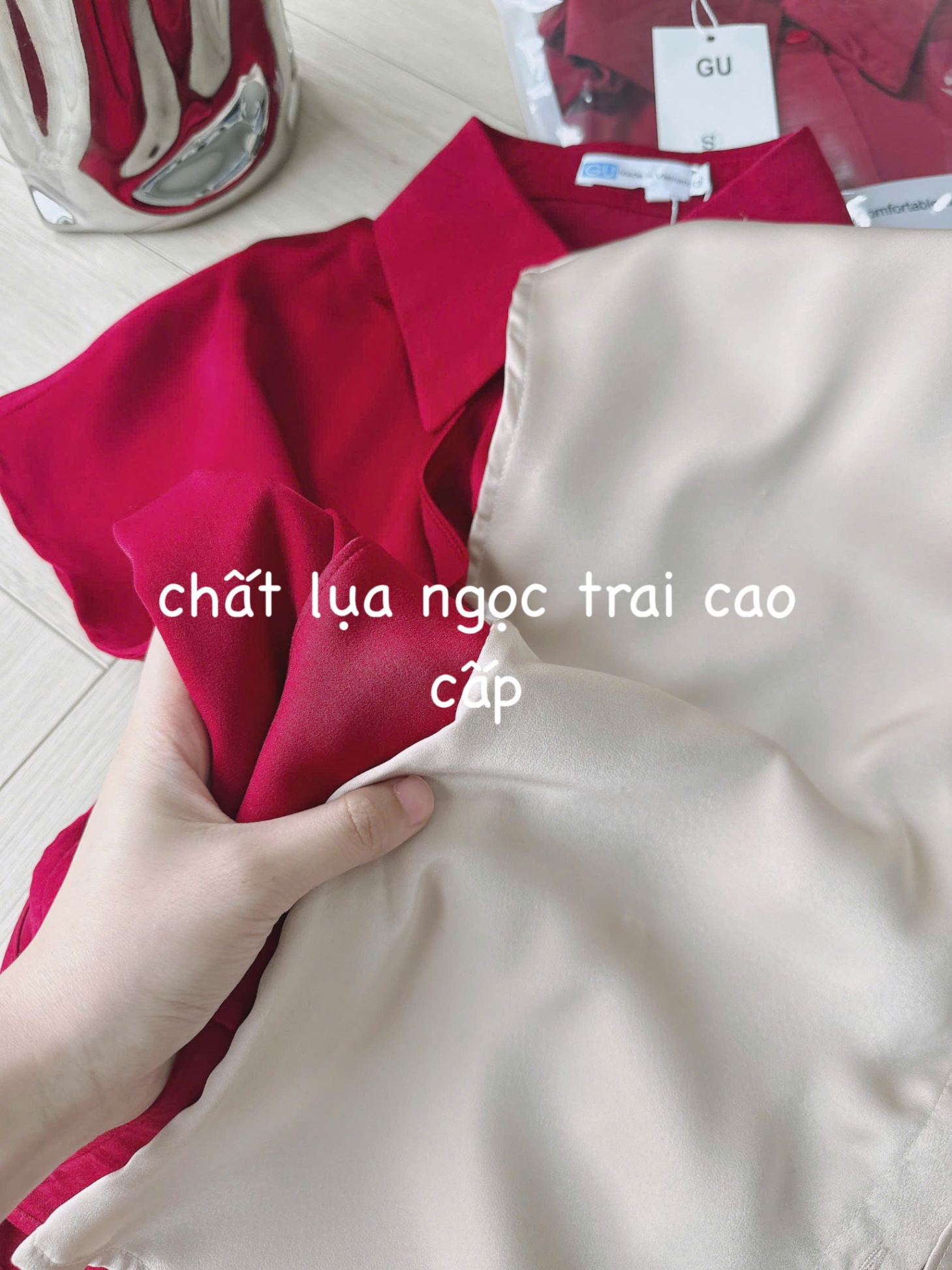 L359-ÁO SƠ MI GU TAY LIỀN MIX NƠ CỔ