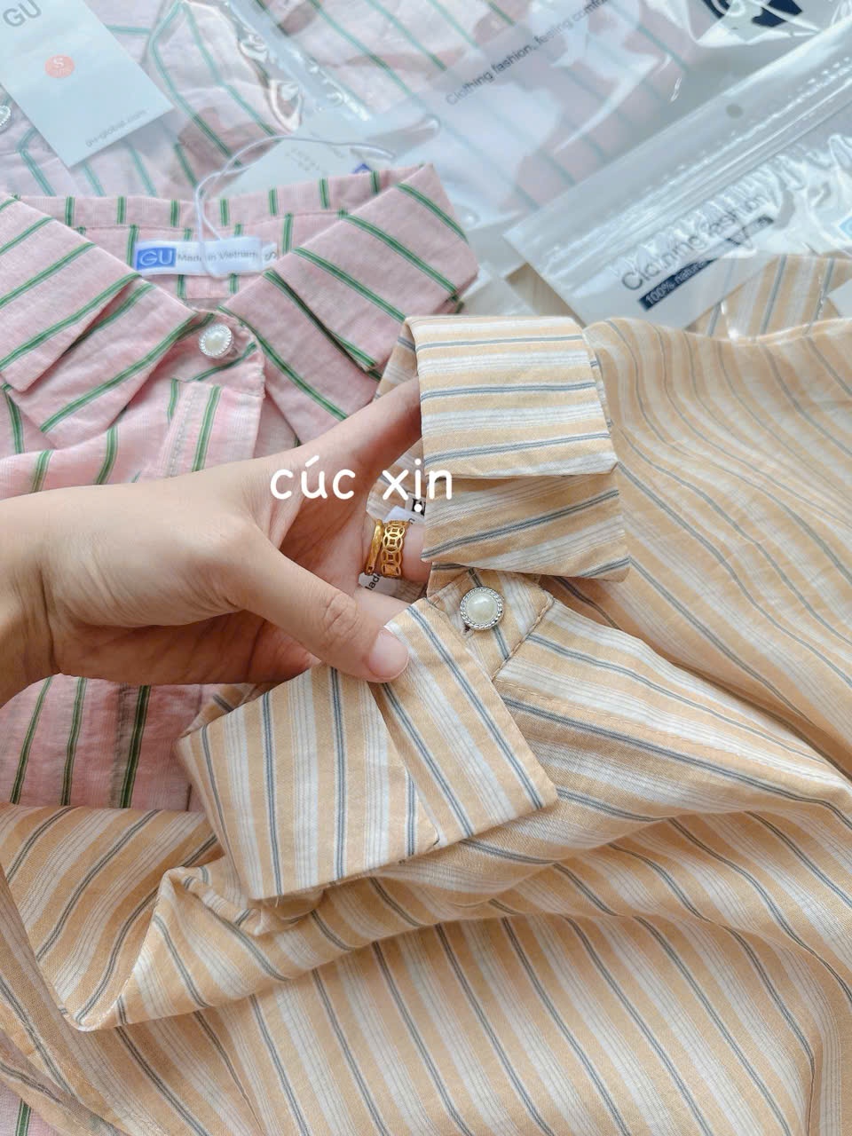 Y4538 - ÁO SƠ MI NỮ SỌC CỔ CÚC NGỌC TAY HẾN