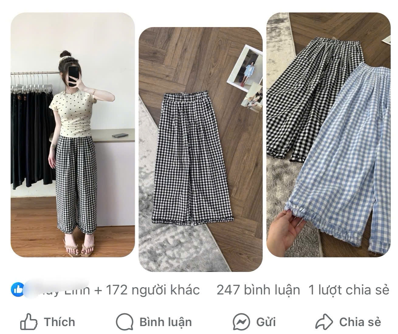 Y4532-SET 2 QUẦN NỮ SUÔNG KẺ CARO ĐEN XANH