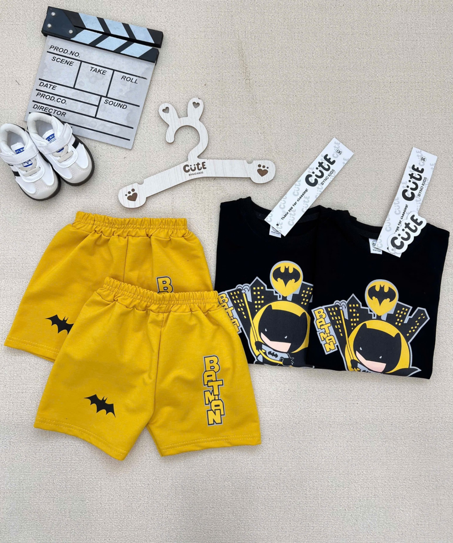 NO775 - SET BỘ COTTON BATMAN TONE ĐEN VÀNG CHO BÉ TRAI