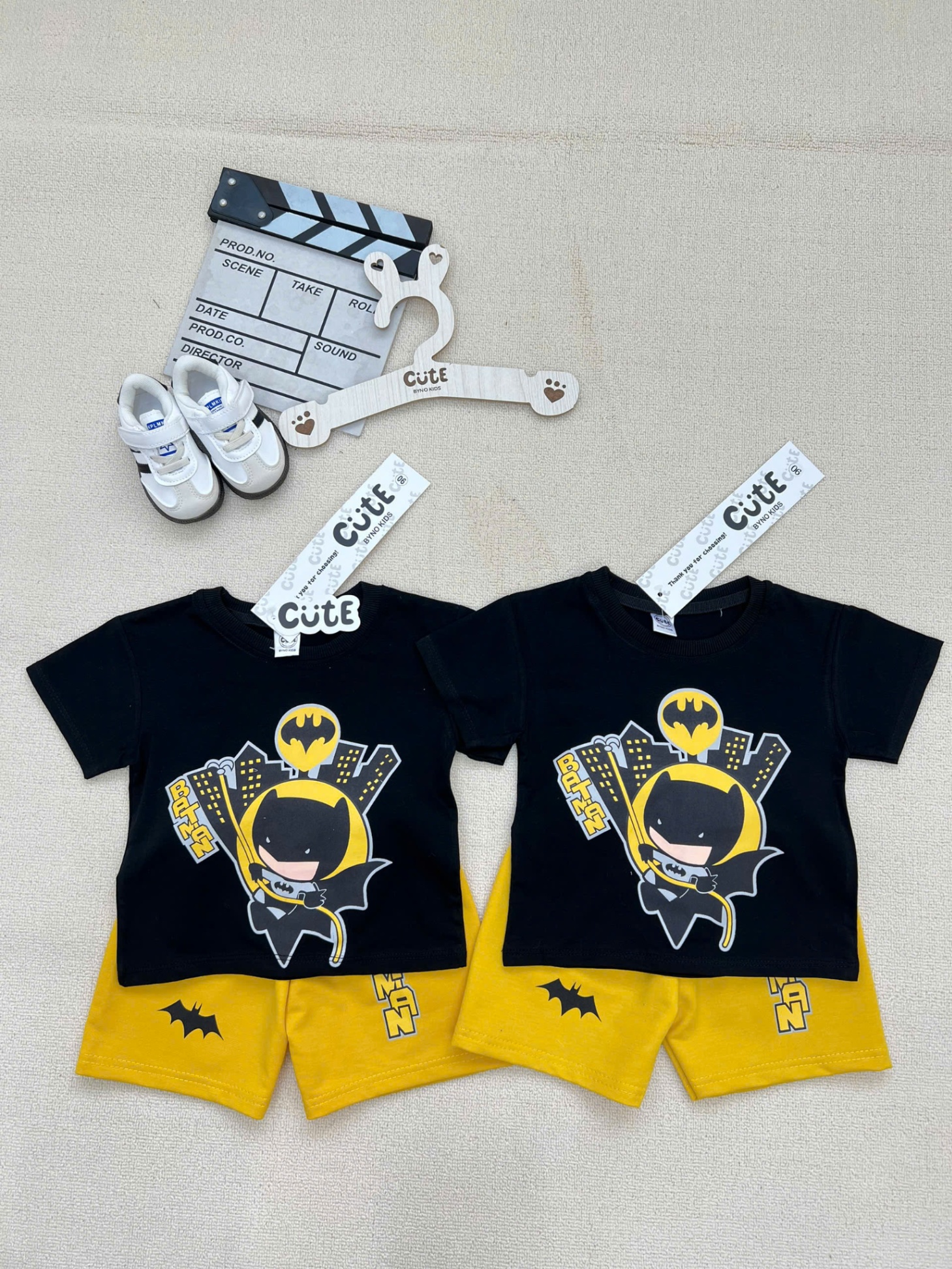 NO775 - SET BỘ COTTON BATMAN TONE ĐEN VÀNG CHO BÉ TRAI