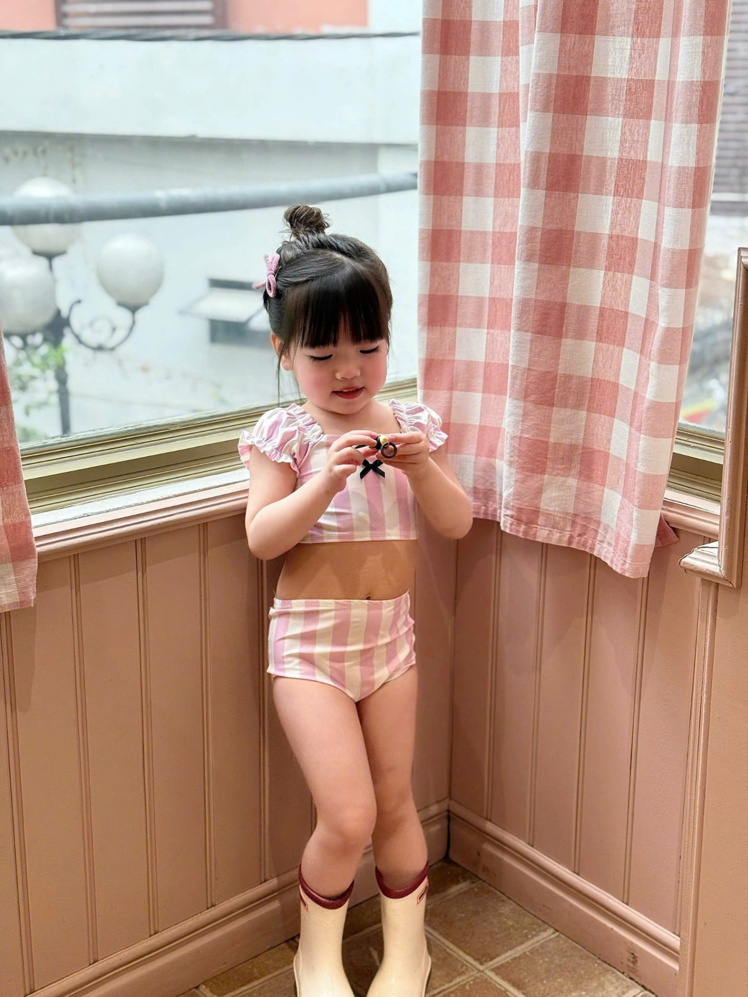 Y4530-SET BƠI BÉ GÁI 3CT KẺ HỒNG ĐÍNH NƠ