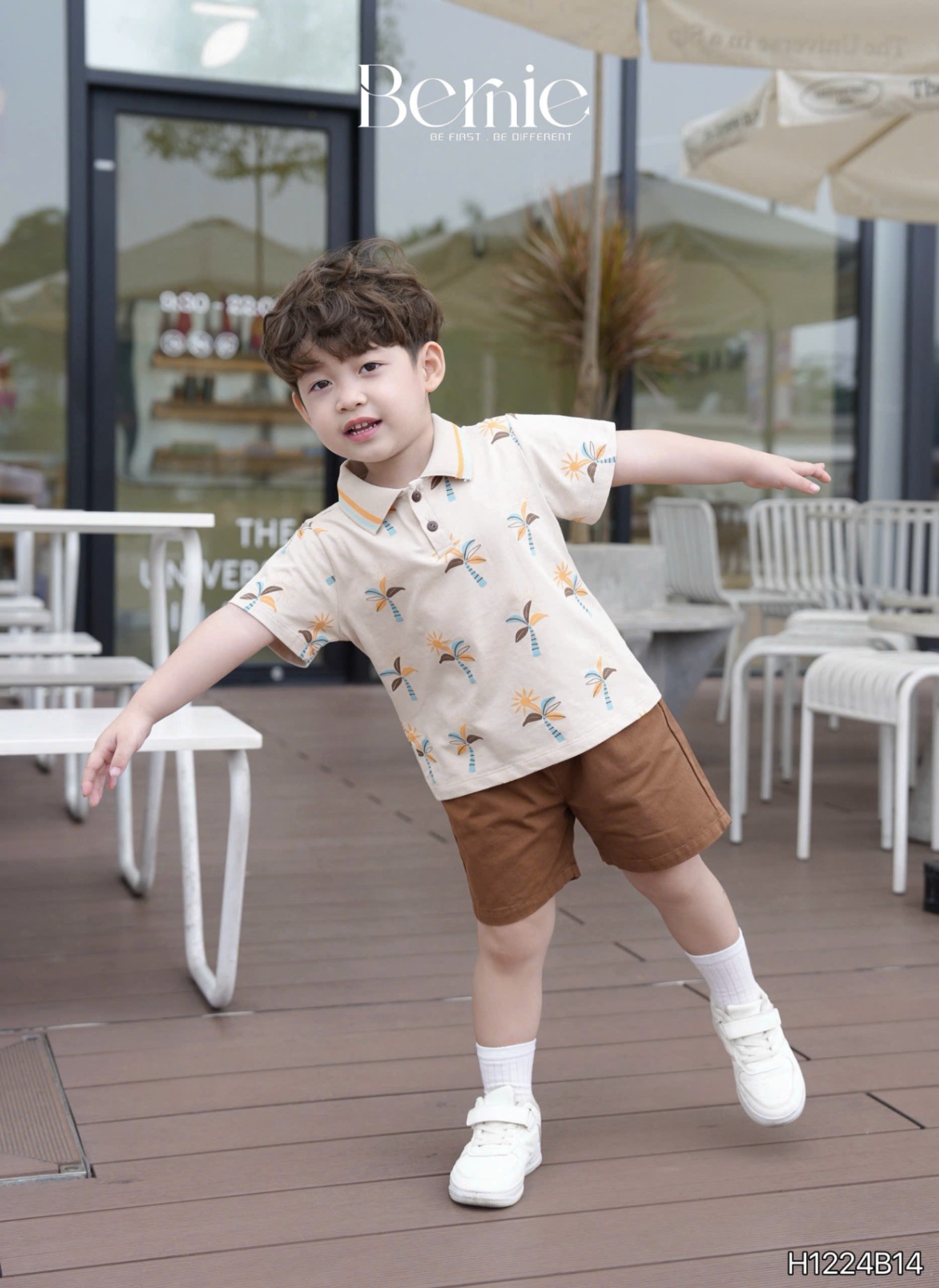 BERNIE- H1224B14- SET POLO CỔ DỆT IN TRẦN HOẠ TIẾT SUNNY