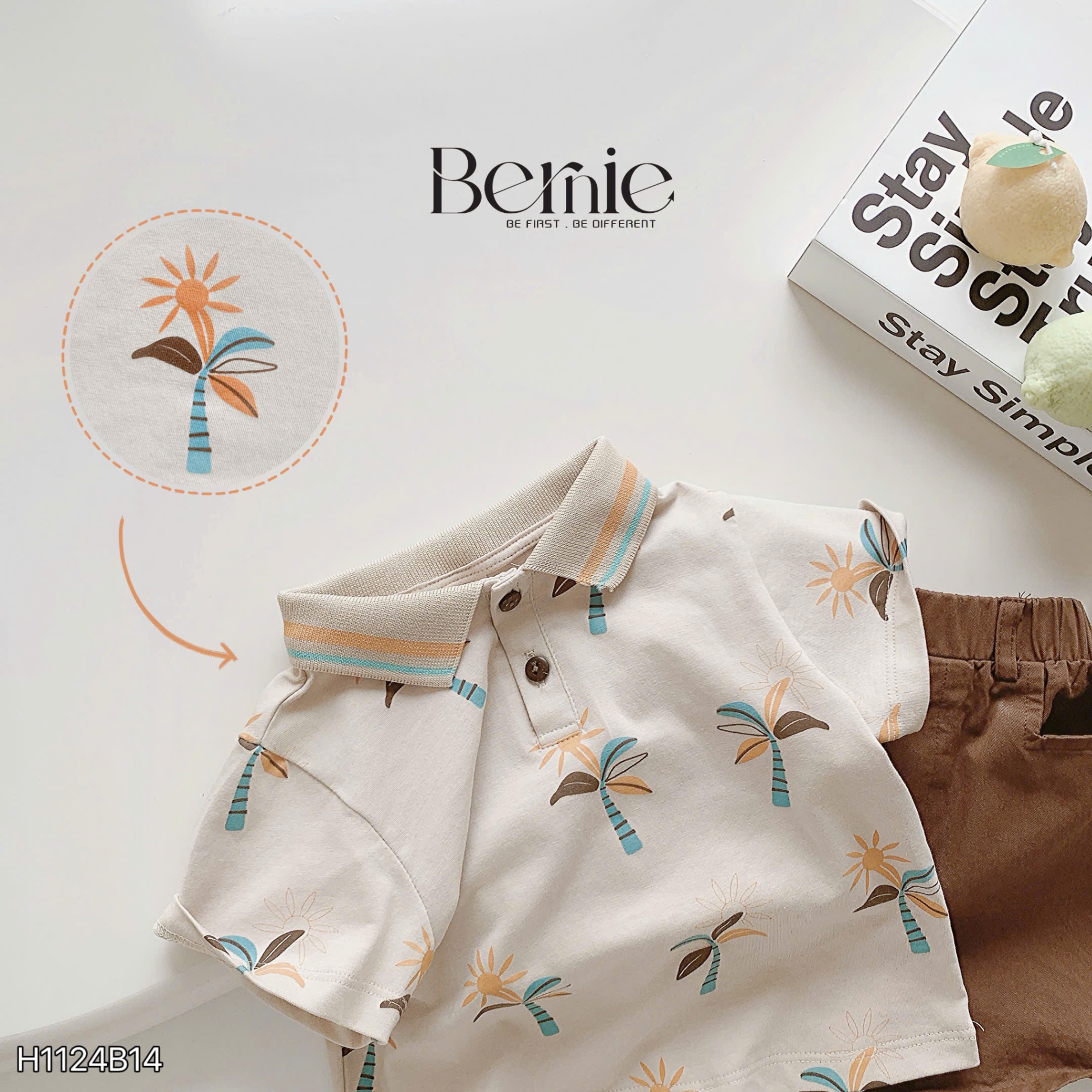 BERNIE- H1224B14- SET POLO CỔ DỆT IN TRẦN HOẠ TIẾT SUNNY