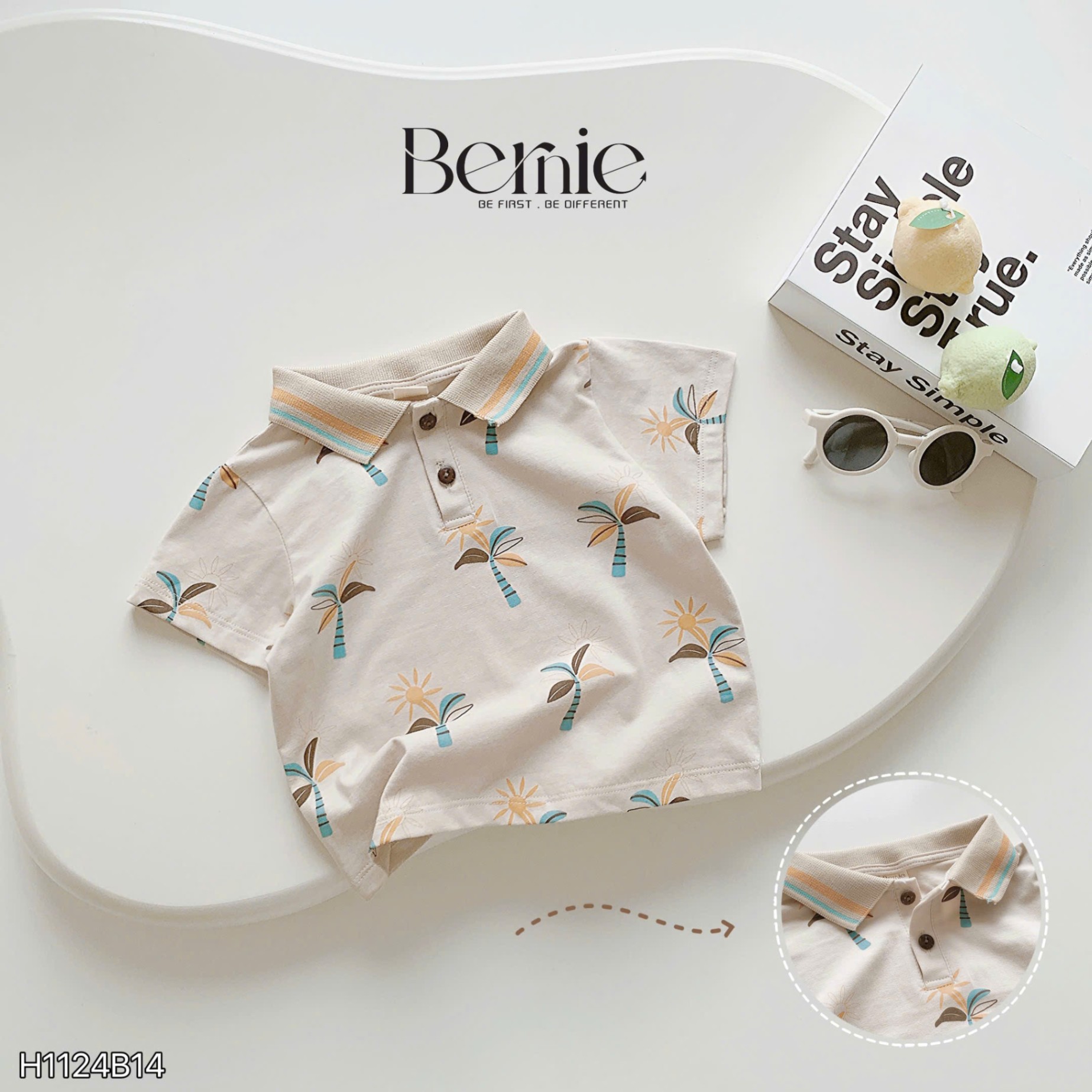 BERNIE- H1224B14- SET POLO CỔ DỆT IN TRẦN HOẠ TIẾT SUNNY