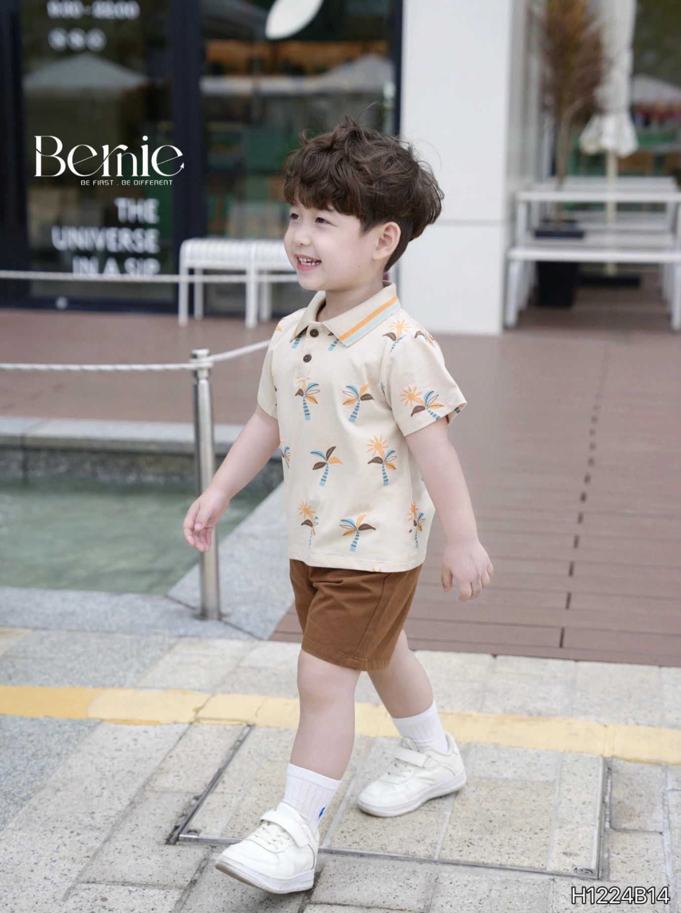 BERNIE- H1224B14- SET POLO CỔ DỆT IN TRẦN HOẠ TIẾT SUNNY