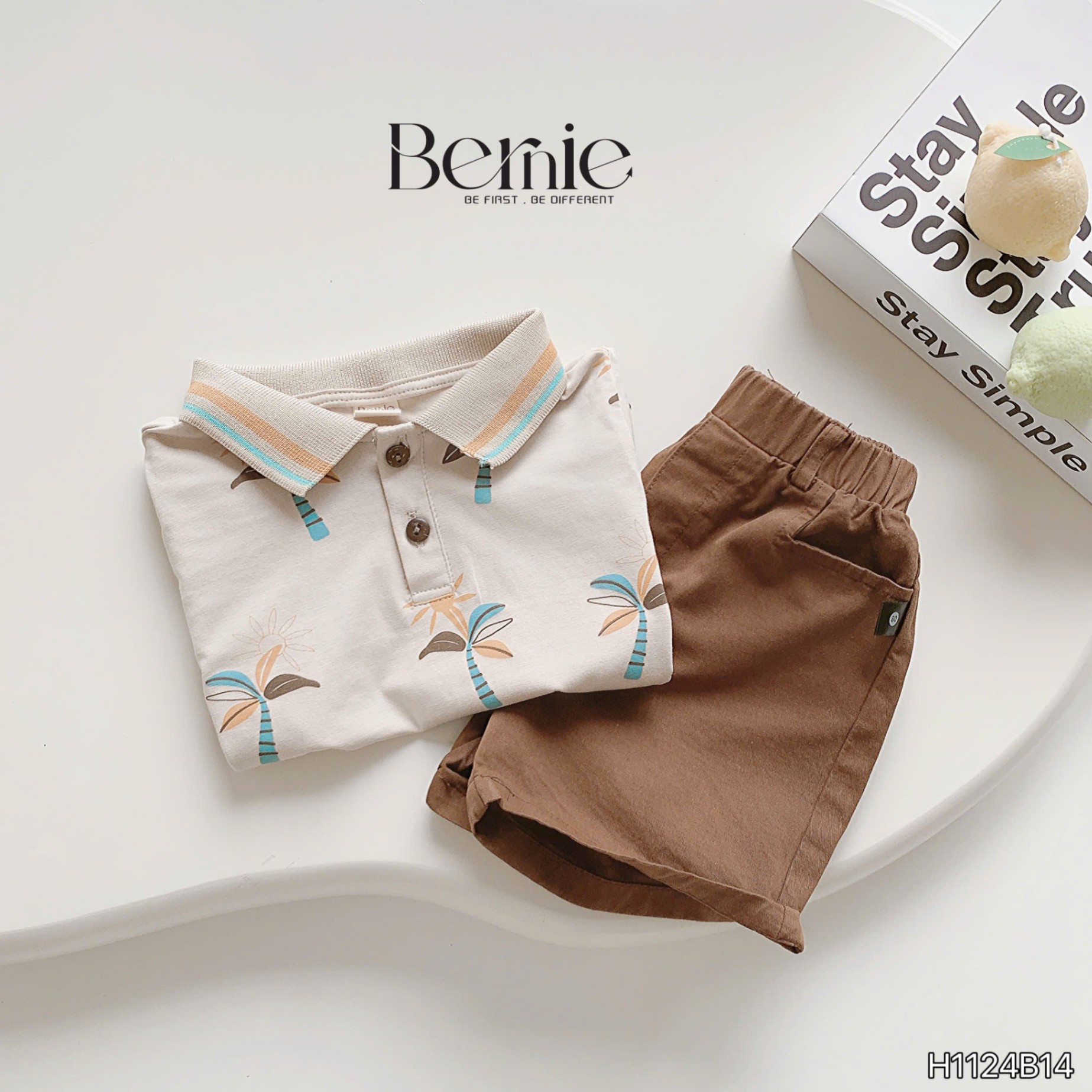 BERNIE- H1224B14- SET POLO CỔ DỆT IN TRẦN HOẠ TIẾT SUNNY