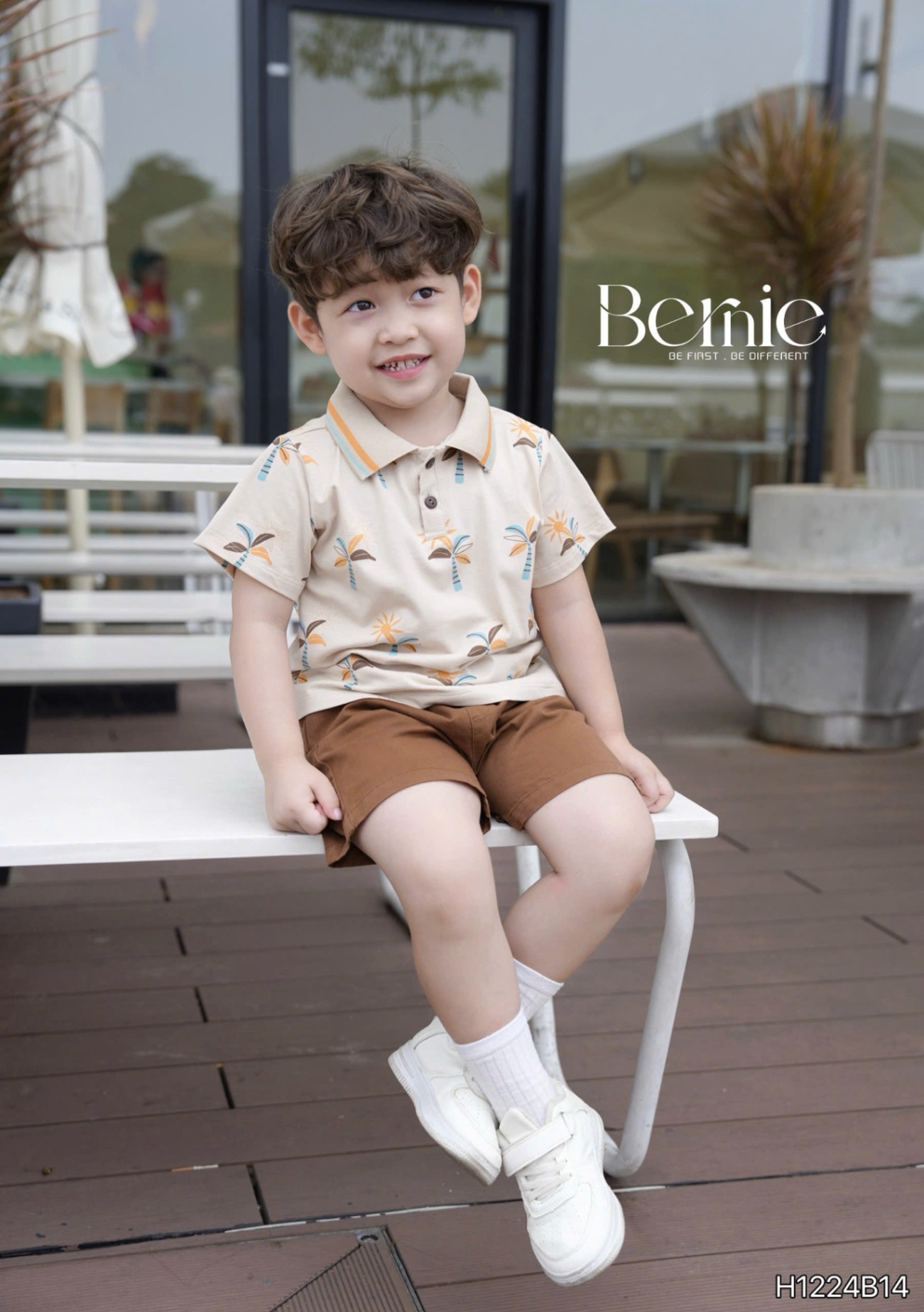 BERNIE- H1224B14- SET POLO CỔ DỆT IN TRẦN HOẠ TIẾT SUNNY