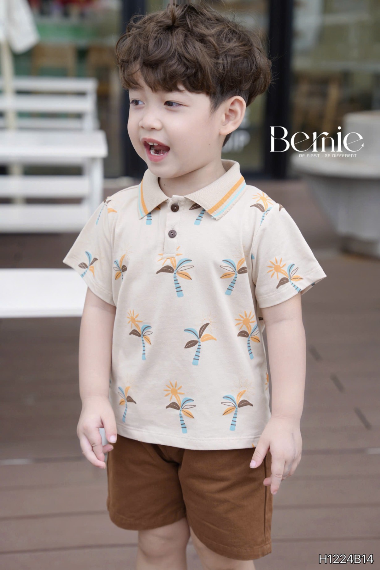 BERNIE- H1224B14- SET POLO CỔ DỆT IN TRẦN HOẠ TIẾT SUNNY
