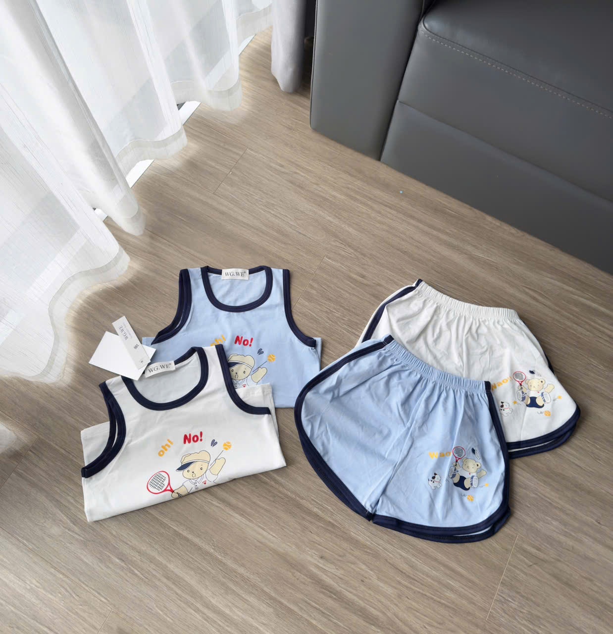 Y4542-SET 2 BỘ ĐÙI BÉ TRAI BA LỖ OH NO XANH TRẮNG