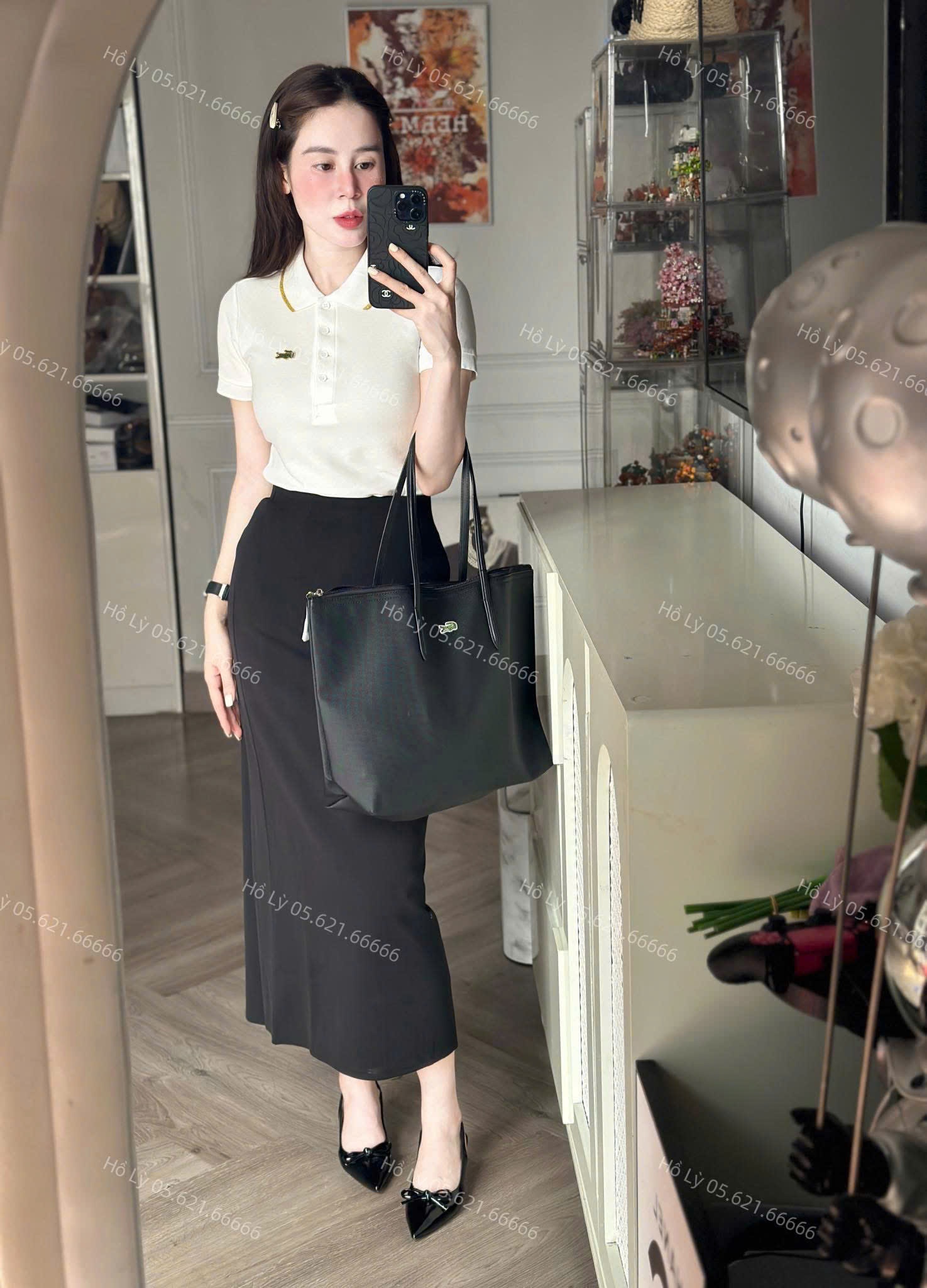 Y4566-ÁO POLO NỮ LASCOTE TRẮNG CỔ VIỀN VÀNG