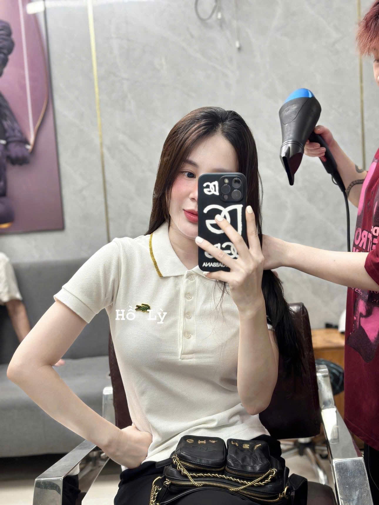 Y4566-ÁO POLO NỮ LASCOTE TRẮNG CỔ VIỀN VÀNG