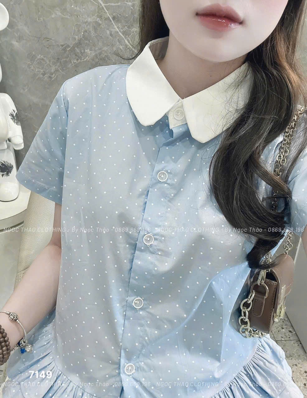 L394-ÁO GU XANH PLEUM DÁNG XÒE XẾP BÈO NỮ