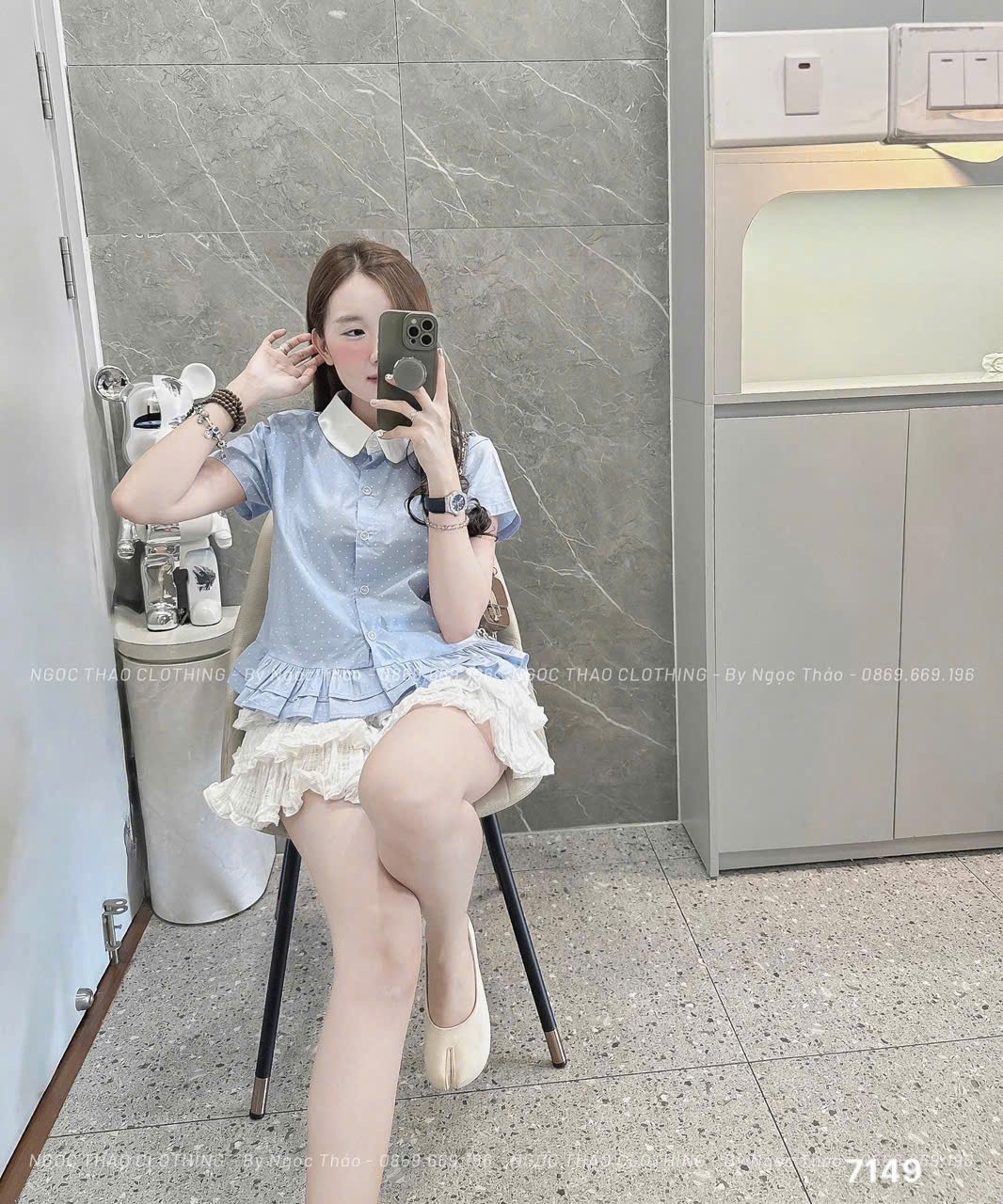 L394-ÁO GU XANH PLEUM DÁNG XÒE XẾP BÈO NỮ