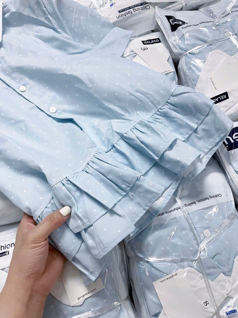L394-ÁO GU XANH PLEUM DÁNG XÒE XẾP BÈO NỮ
