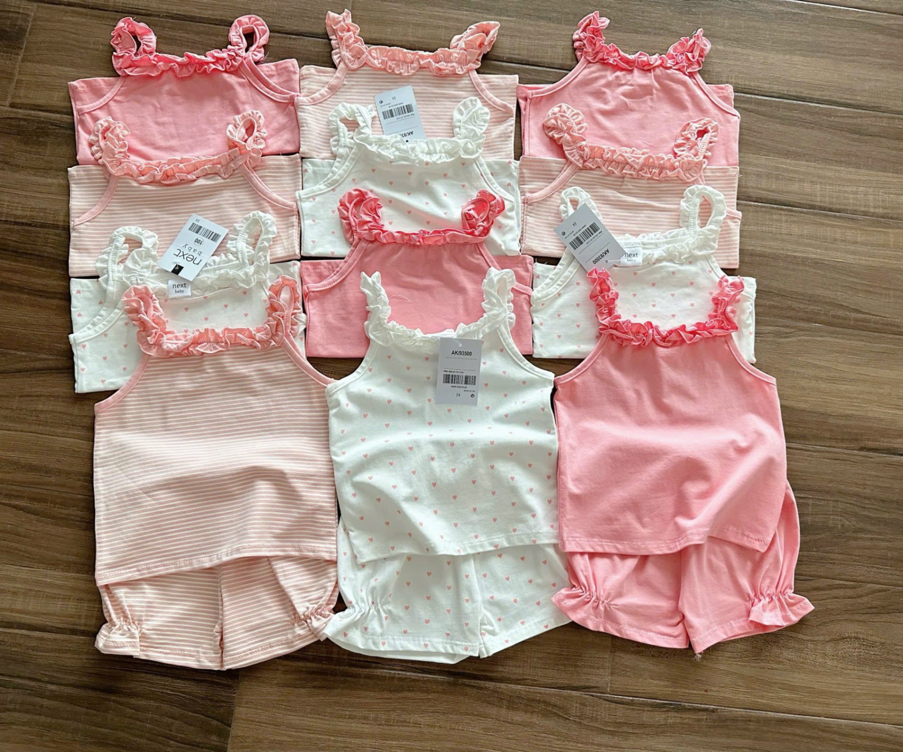 Y4600-SET 3 BỘ BÉ GÁI TIM KẺ 2S BÈO HỒNG TRẮNG