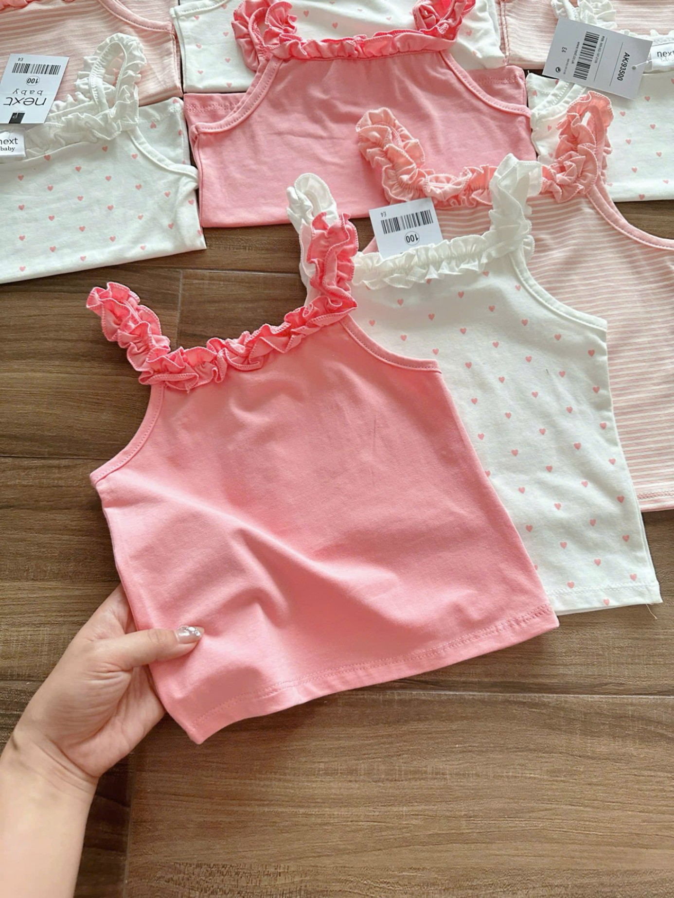 Y4600-SET 3 BỘ BÉ GÁI TIM KẺ 2S BÈO HỒNG TRẮNG