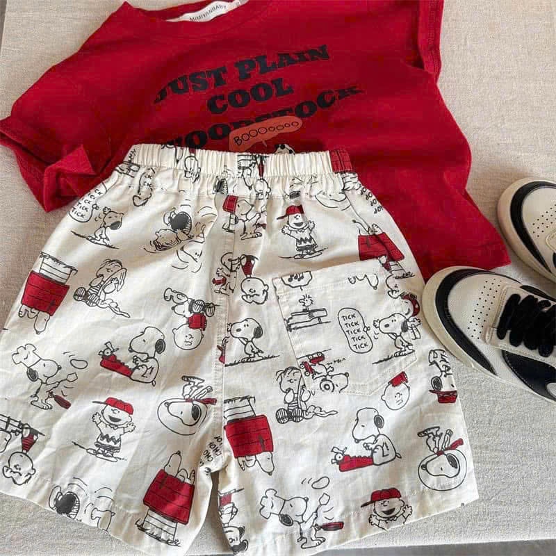 NO783-SÉT SNOPPY ÁO ĐỎ QUẦN SHORT ĐŨI CỰC CHẤT