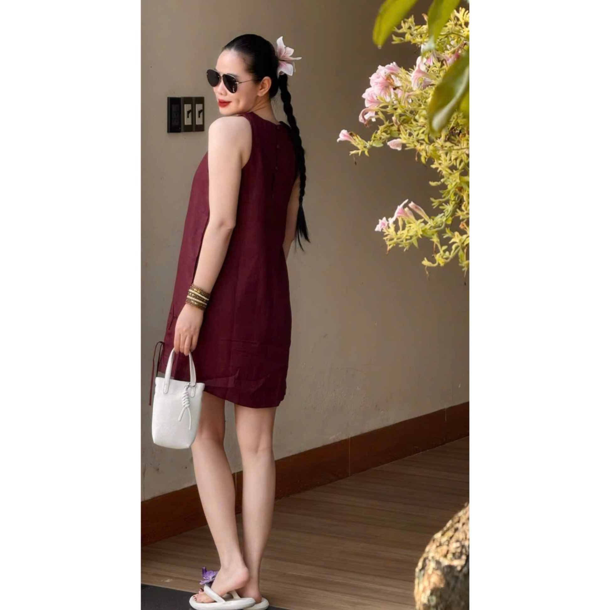 Y4603- VÁY SUÔNG LIEN SÁT NÁCH GẮN HOA