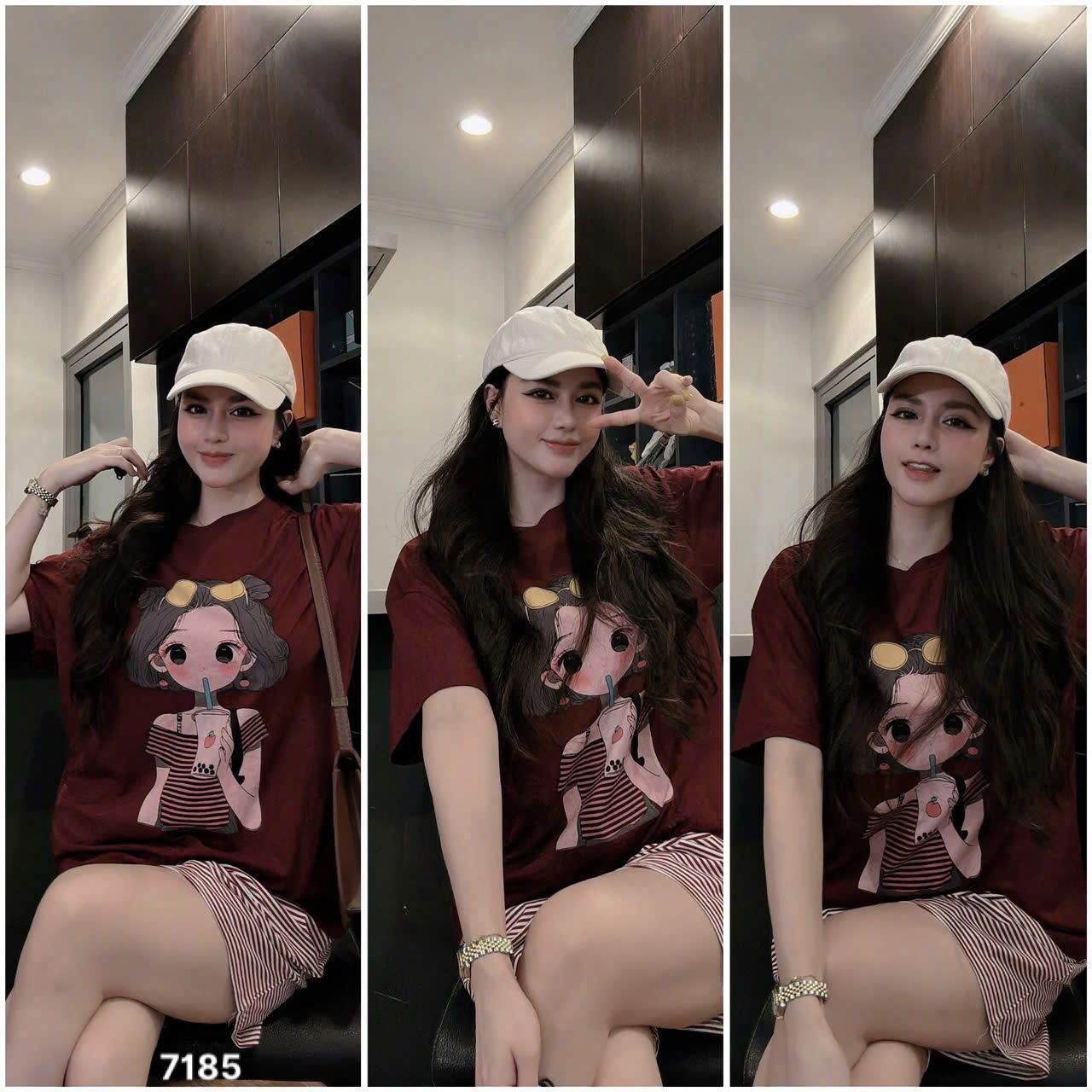 L451-SET ÁO PHÔNG ĐỎ CÔ GÁI QUẦN ĐÙI KẺ NỮ SẴN