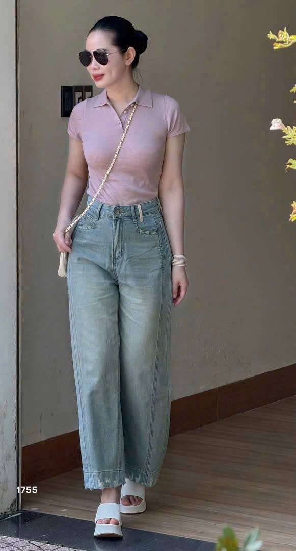 L450-QUẦN JEANS RÁCH GẤU PHỐI ĐỈA ỐNG SUÔNG