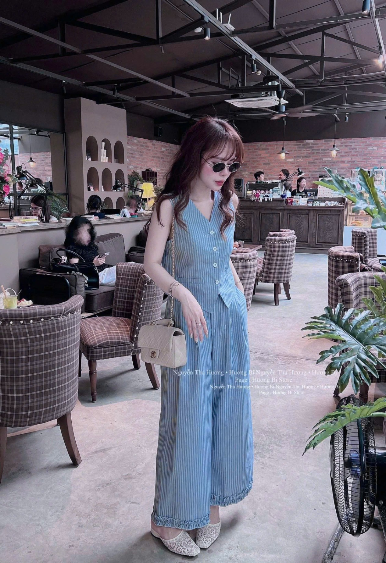 Y4632-BỘ NỮ XANH SỌC SÁT NÁCH QUẦN SUÔNG