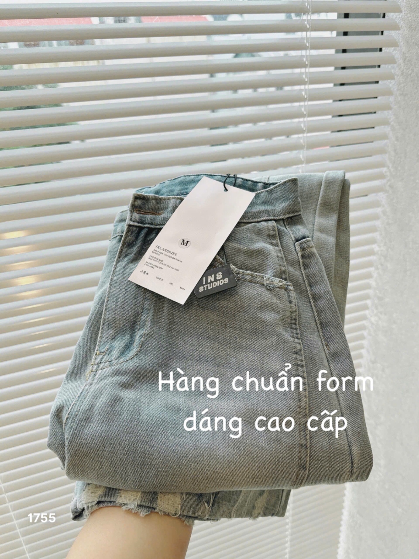 L450-QUẦN JEANS RÁCH GẤU PHỐI ĐỈA ỐNG SUÔNG