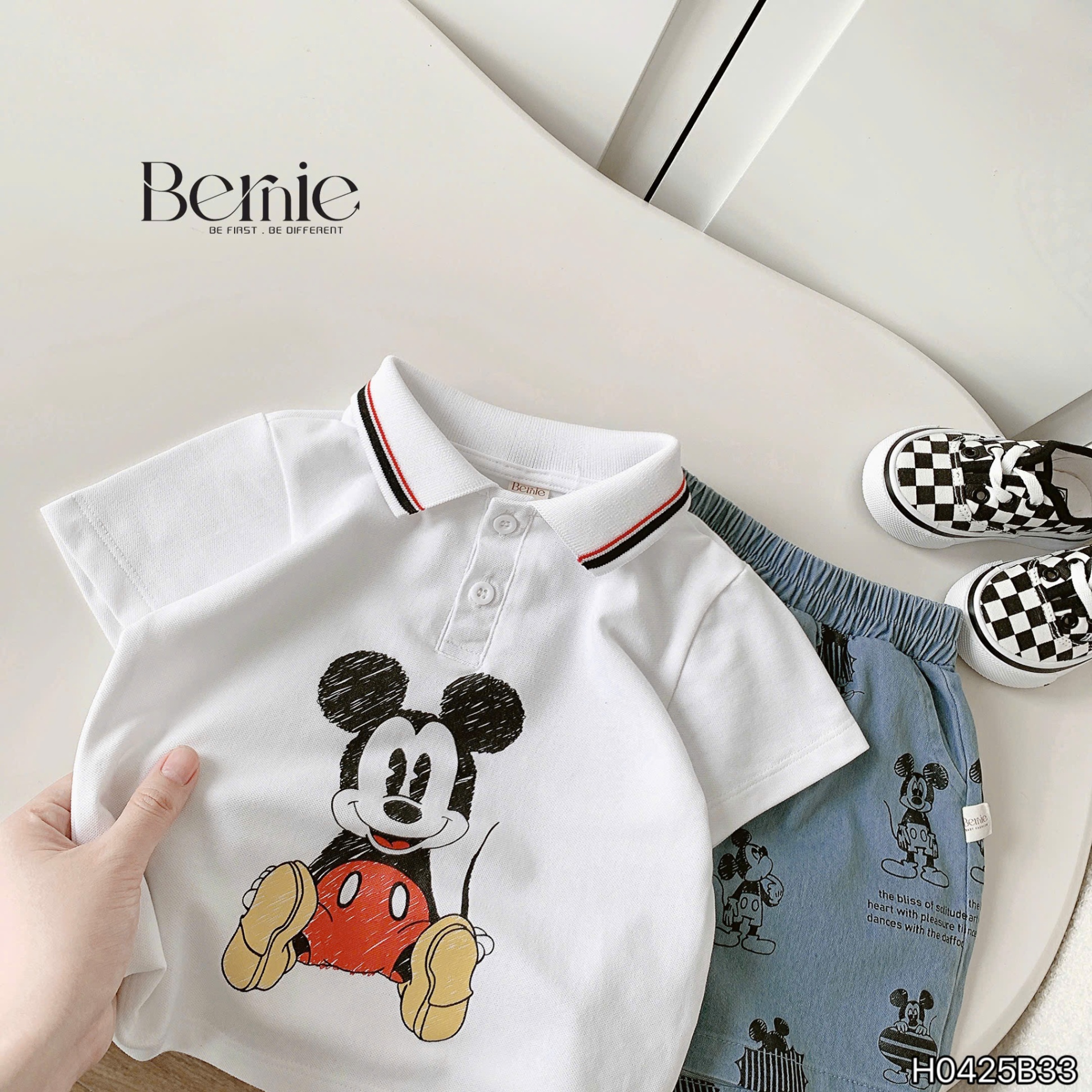 H0425B33-SET POLO CỘC TAY MICKEY MOUSE QUẦN IN TRÀN
