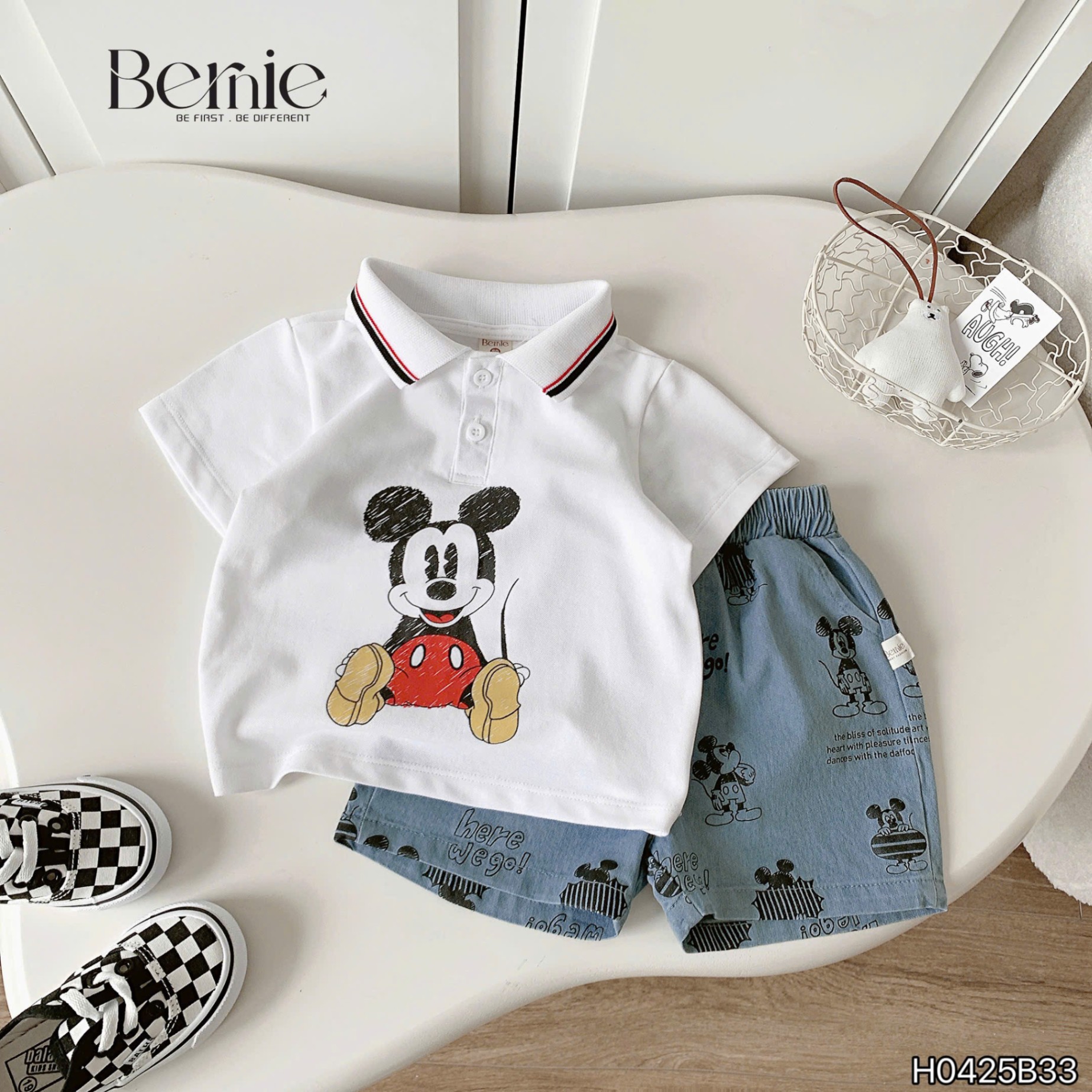 H0425B33-SET POLO CỘC TAY MICKEY MOUSE QUẦN IN TRÀN
