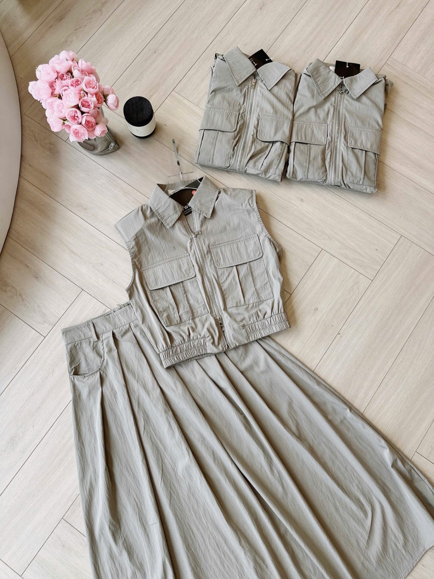 L491-SET CHÂN VÁY LY TÚI HỘP CHUN GẤU
