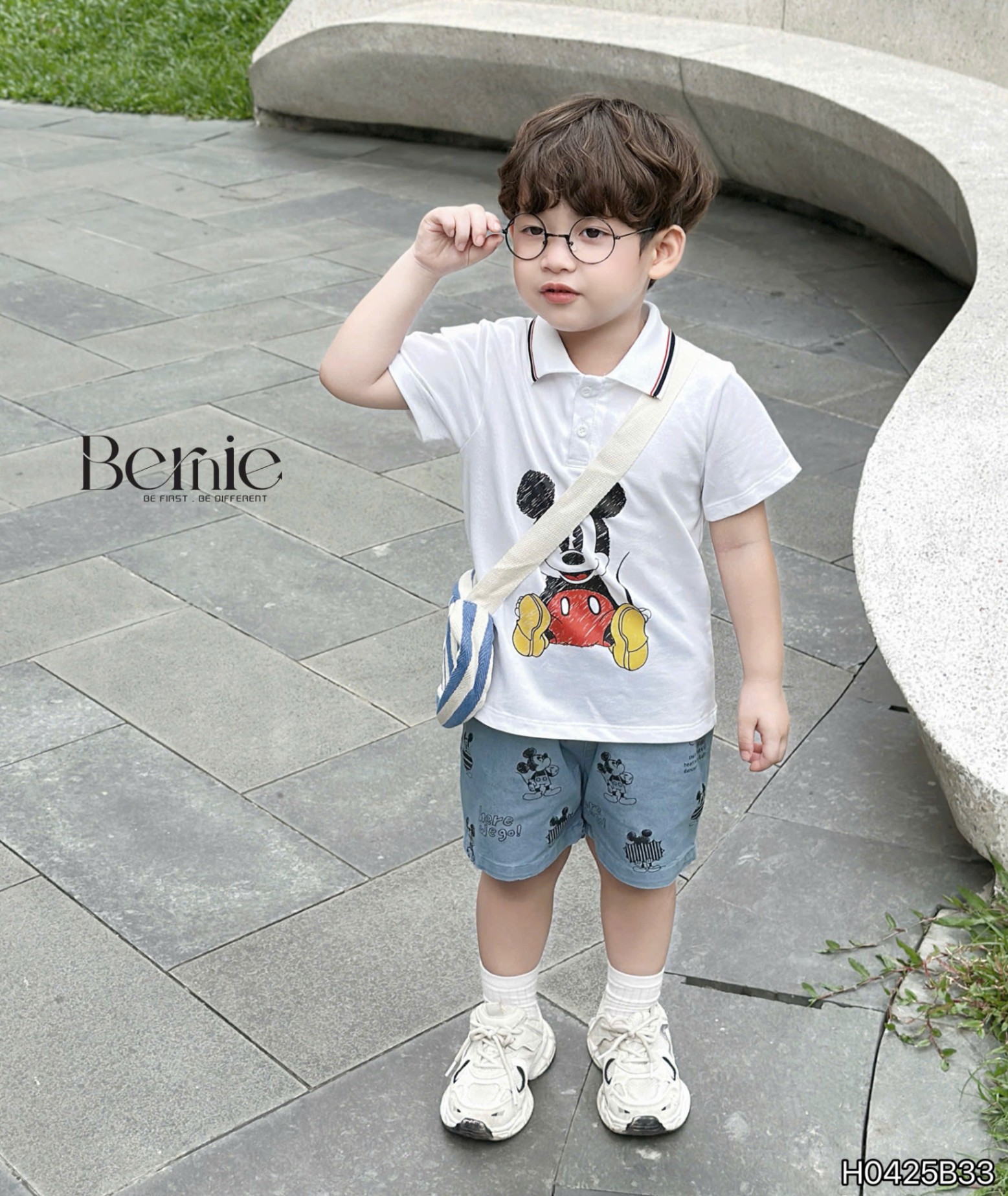 H0425B33-SET POLO CỘC TAY MICKEY MOUSE QUẦN IN TRÀN