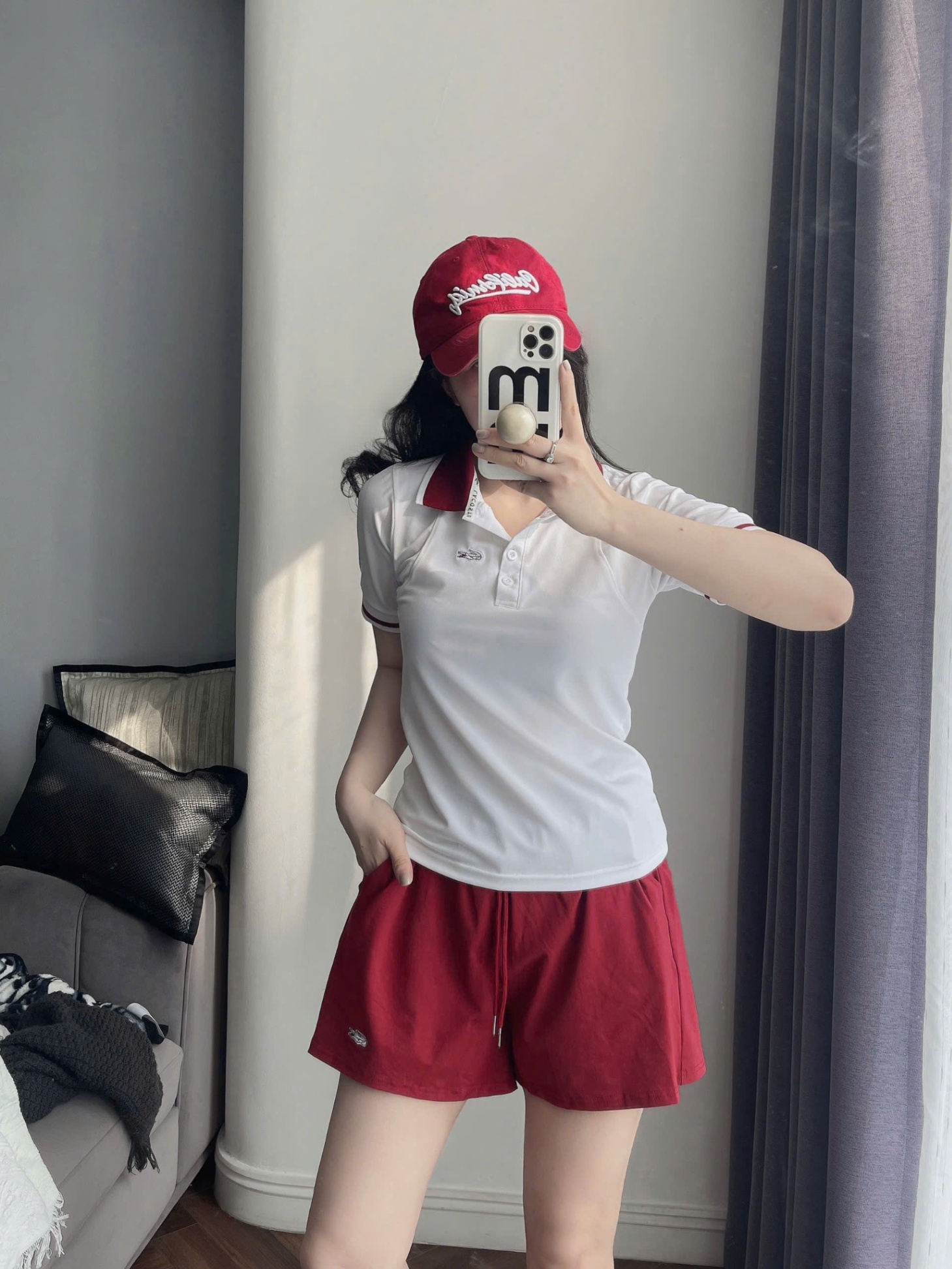L471-SET POLO CÁ SẤU QUẦN ĐÙI ĐỎ NỮ SẴN