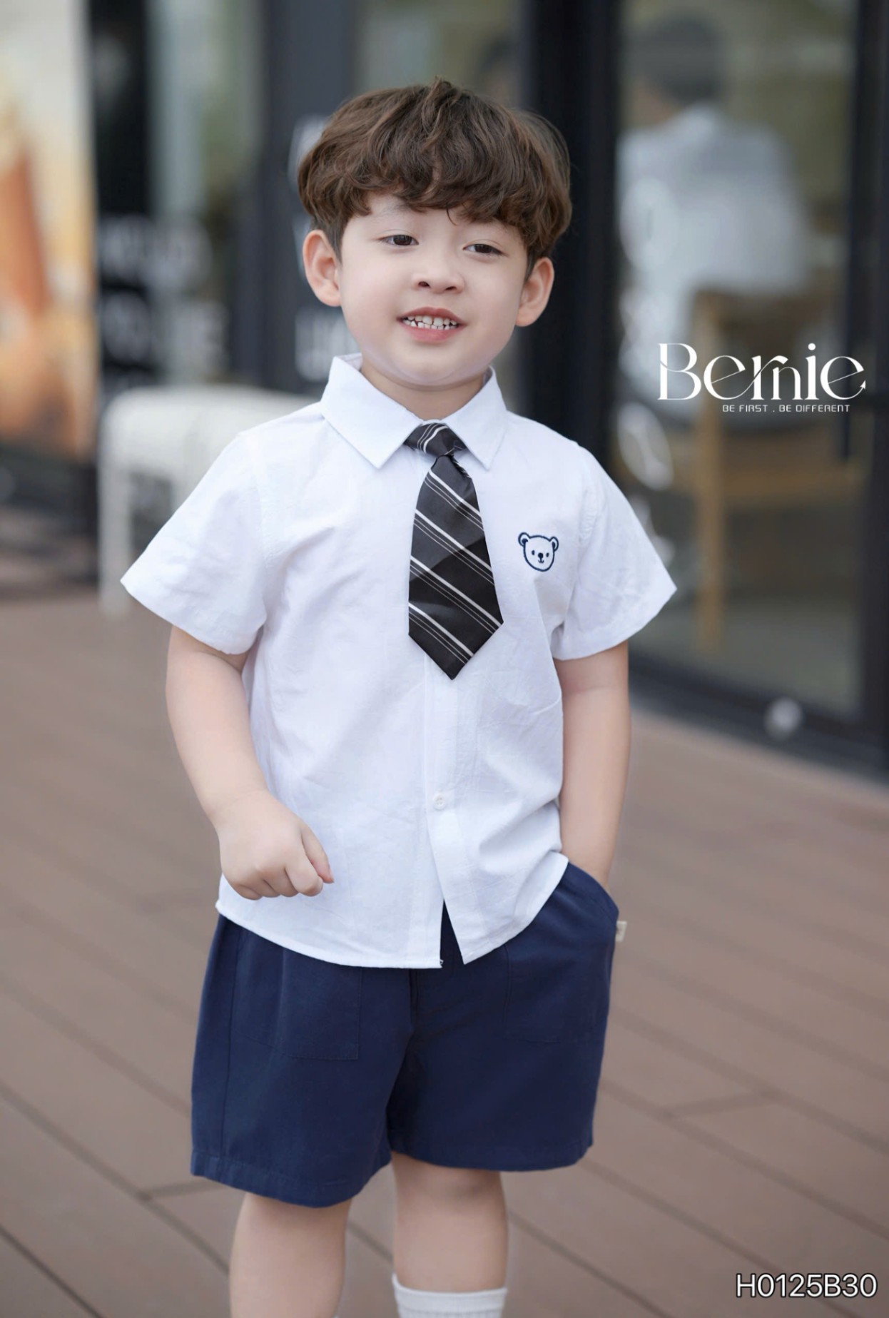 H0125B30- SET SƠ MI THÊU GẤU KÈM CAVAT