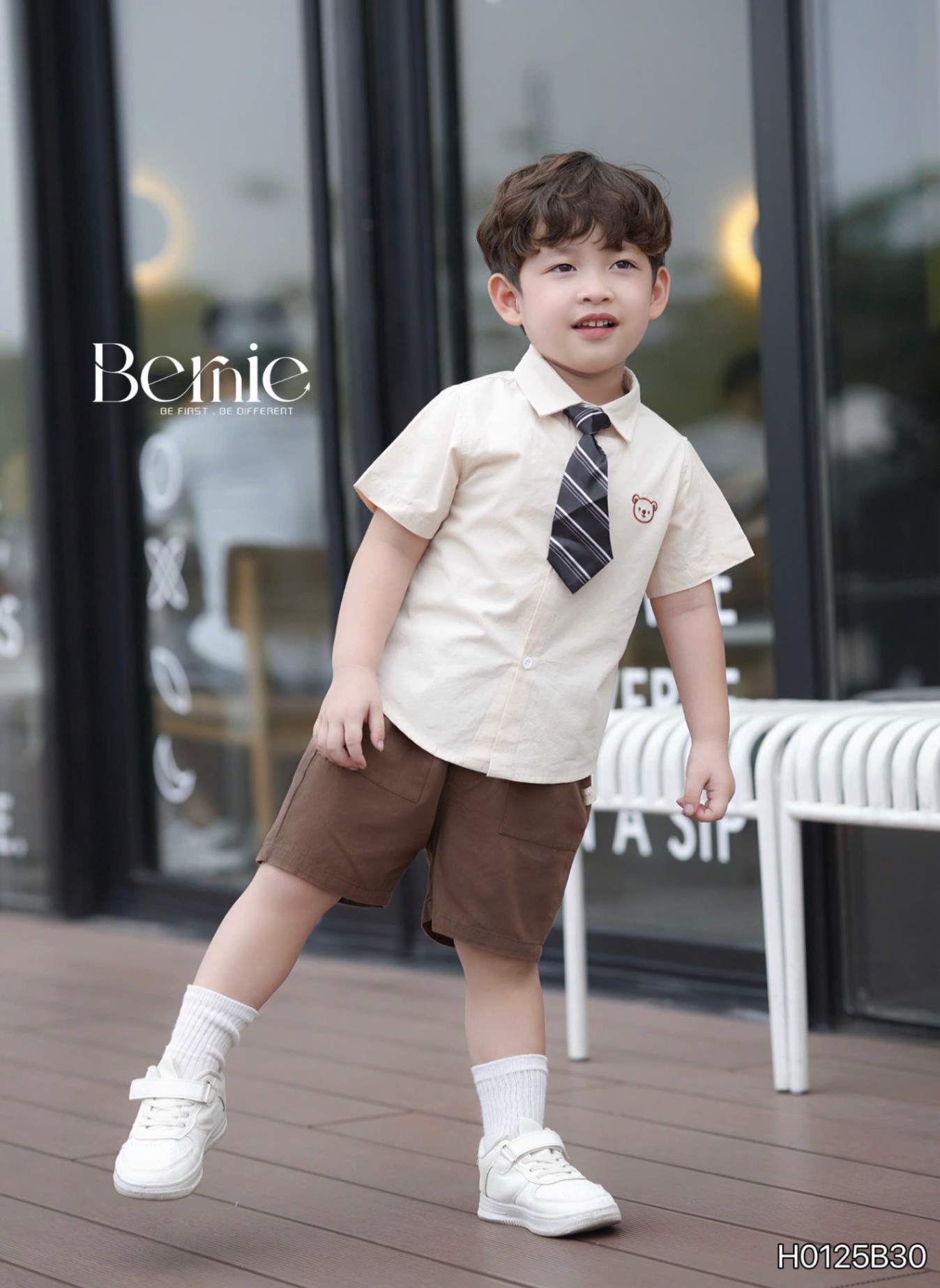 H0125B30- SET SƠ MI THÊU GẤU KÈM CAVAT